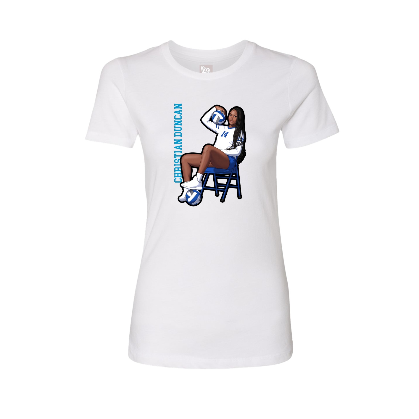 Womens Tee — Name Vertical in White