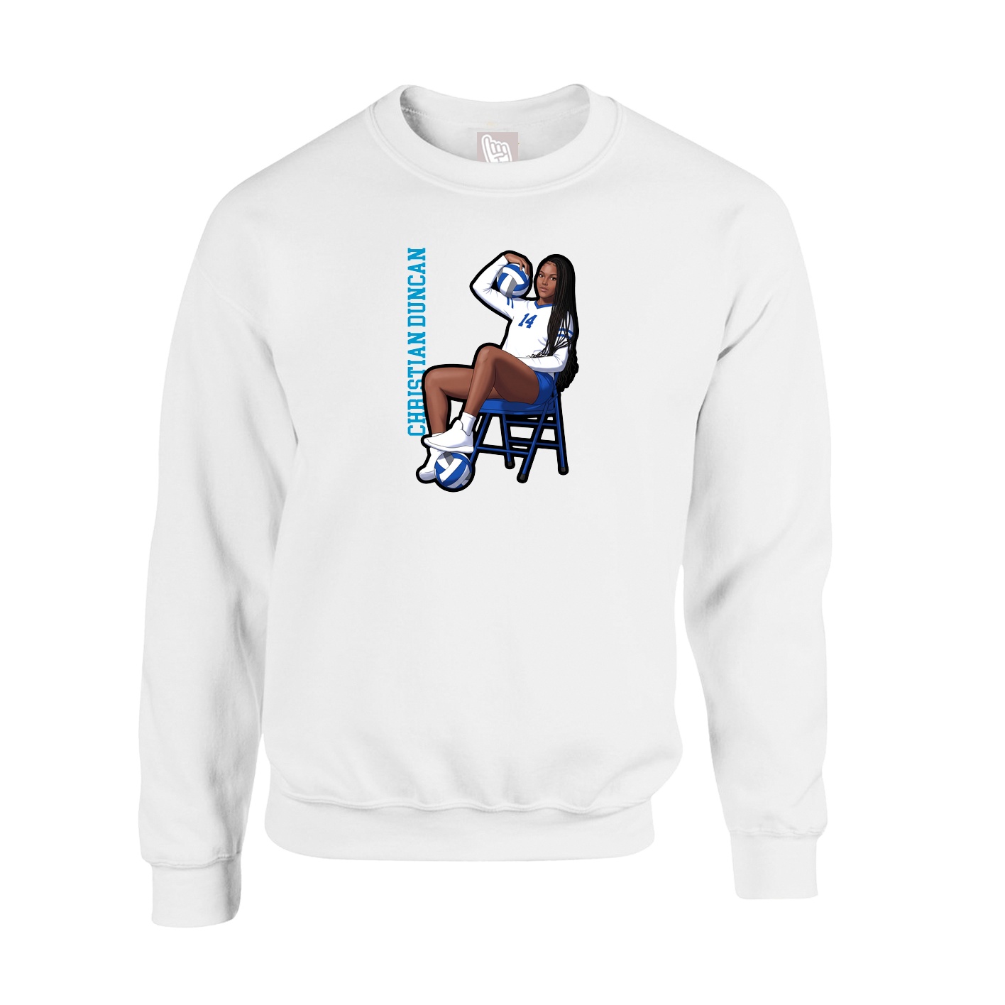 Fleece Crew — Name Vertical in White
