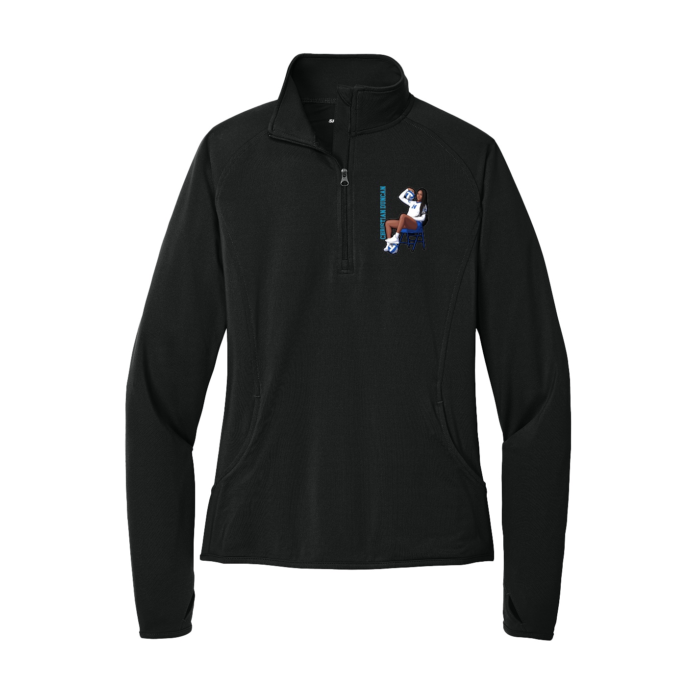 Women's Q-Zip Pullover — Name Vertical in Black
