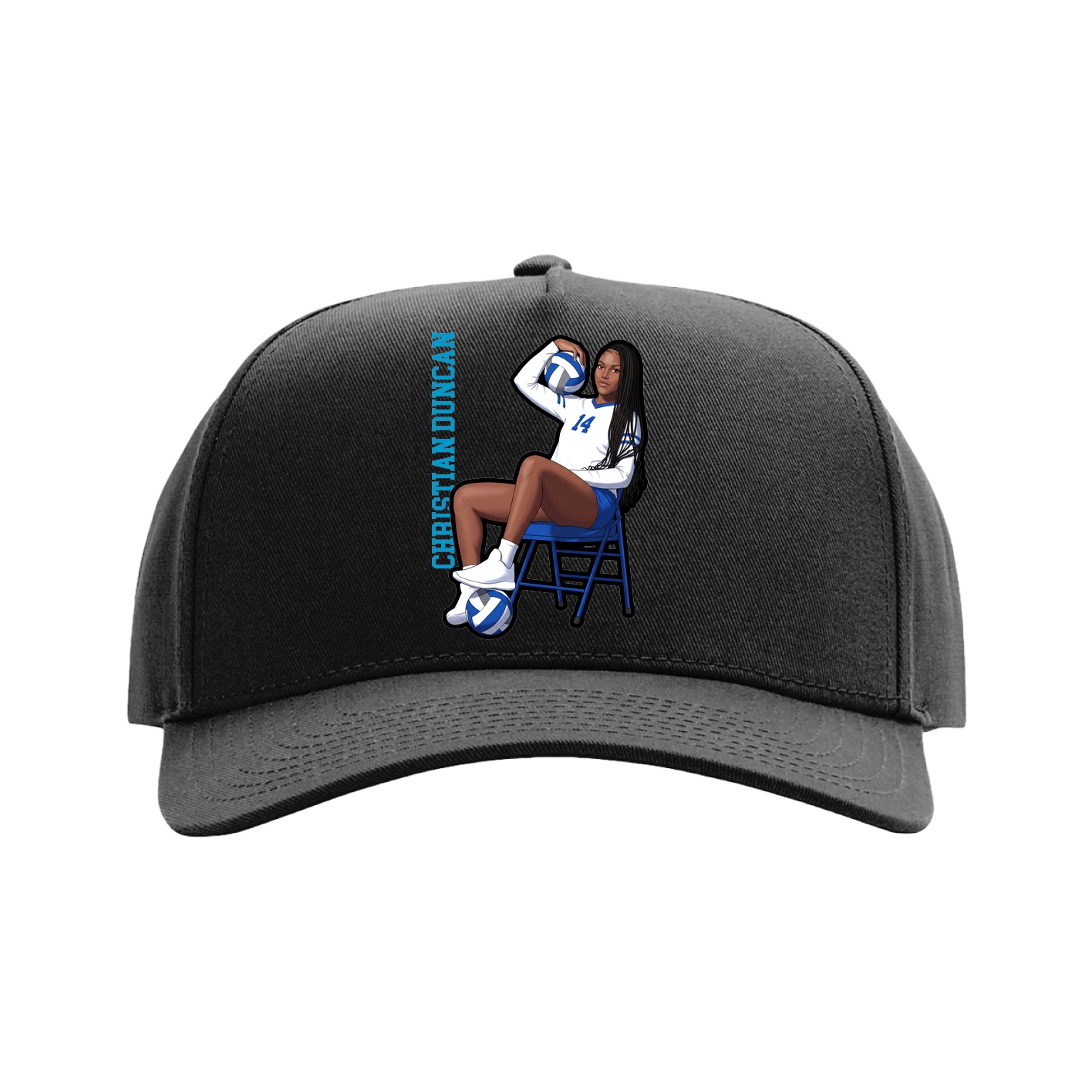 Full Fabric Five-Panel Champ Cap — Name Vertical in Black