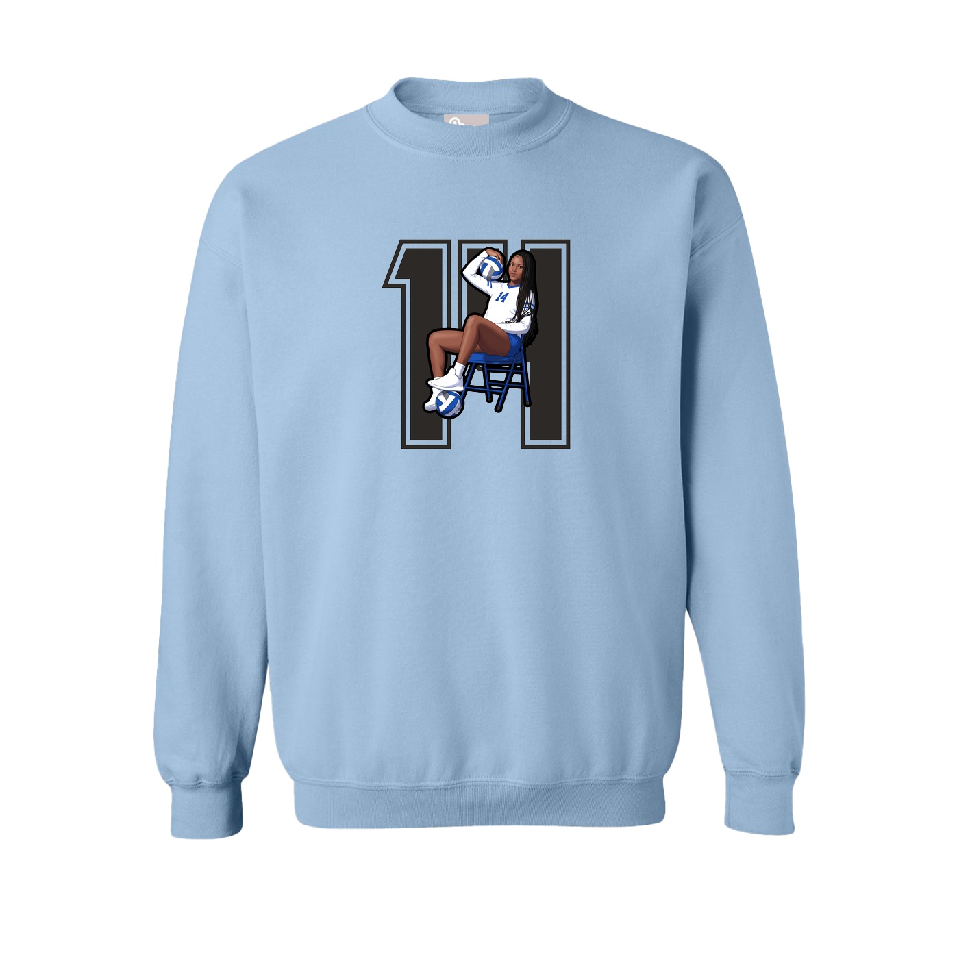 Fleece Crew — Number in Light Blue