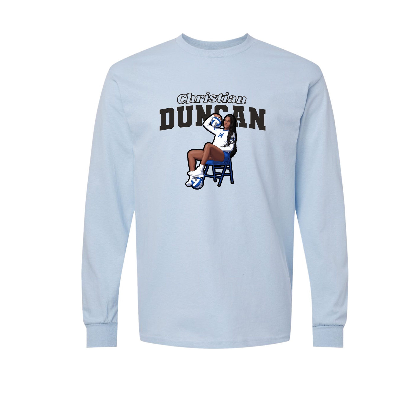 Long Sleeve Tee — Name Arch in Light Blue