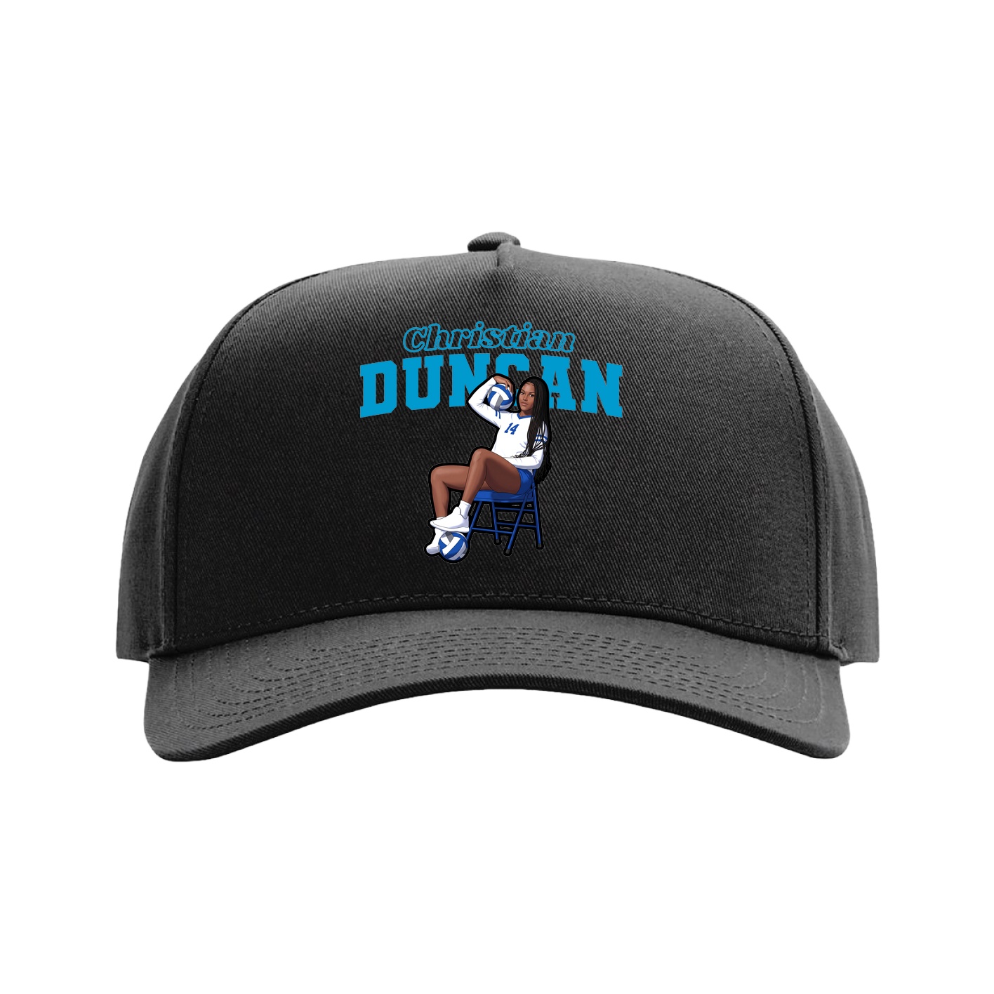 Full Fabric Five-Panel Champ Cap — Name Arch in Black