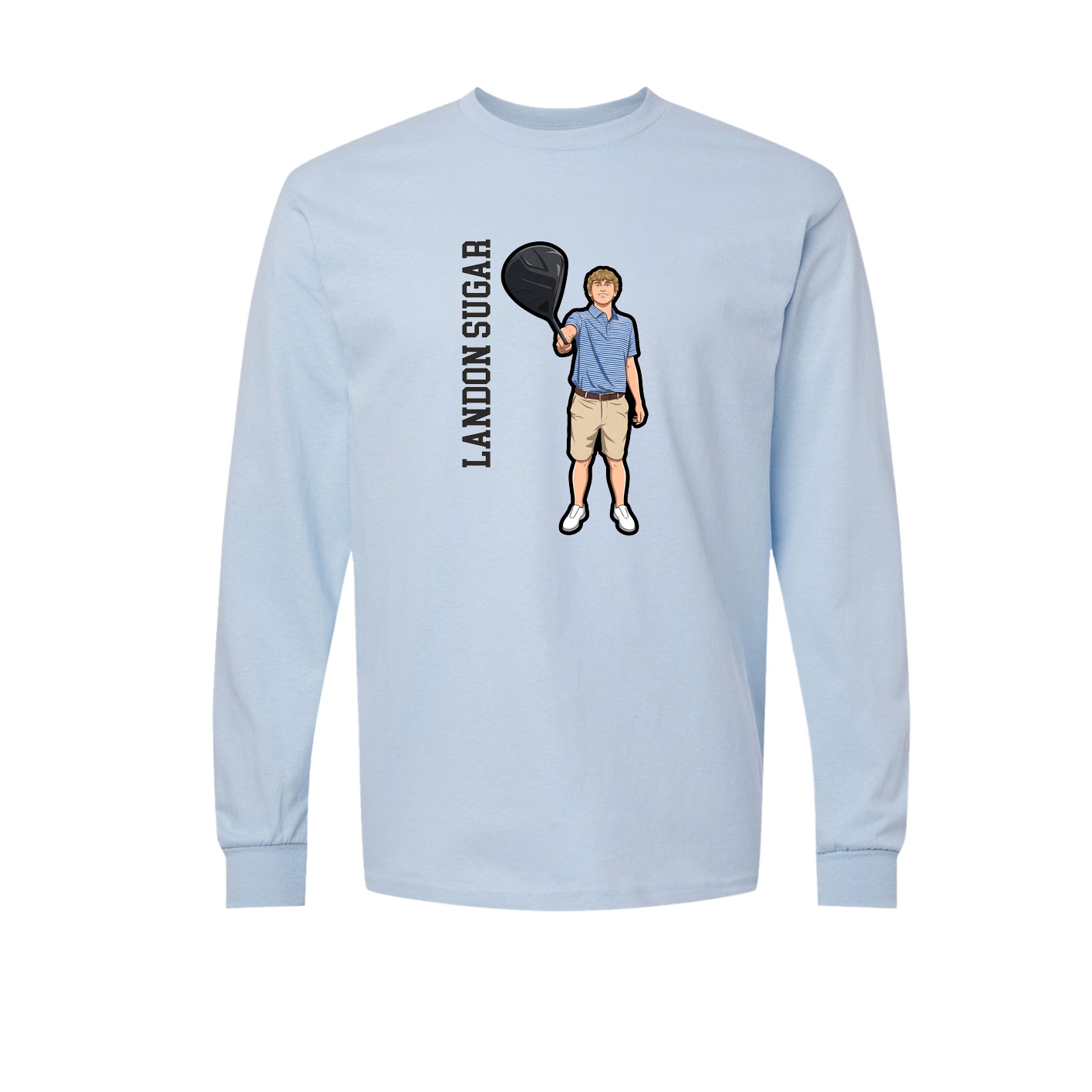 Long Sleeve Tee — Name Vertical in Light Blue