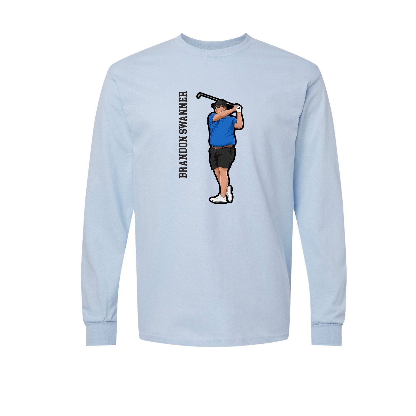 Long Sleeve Tee — Name Vertical in Light Blue