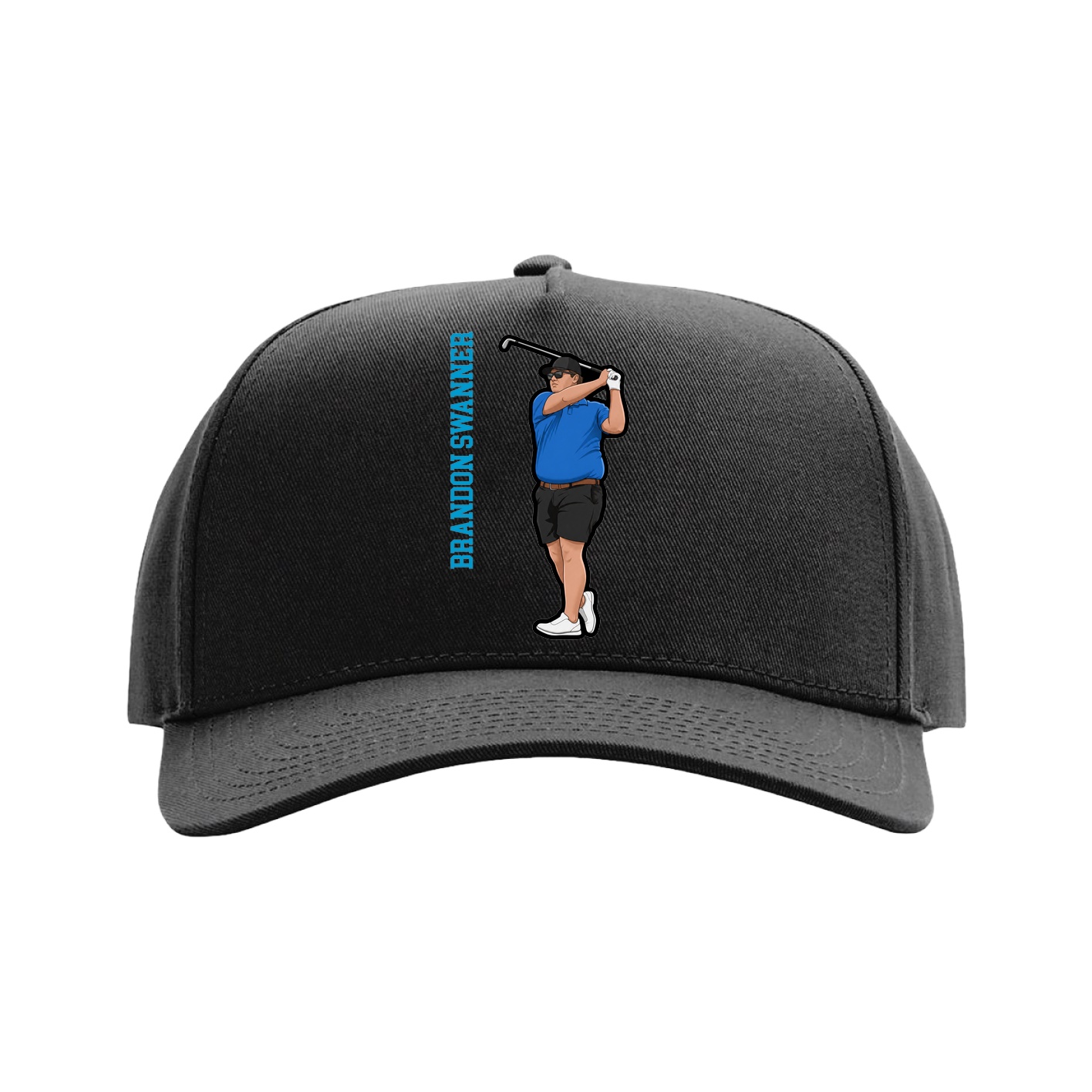 Full Fabric Five-Panel Champ Cap — Name Vertical in Black