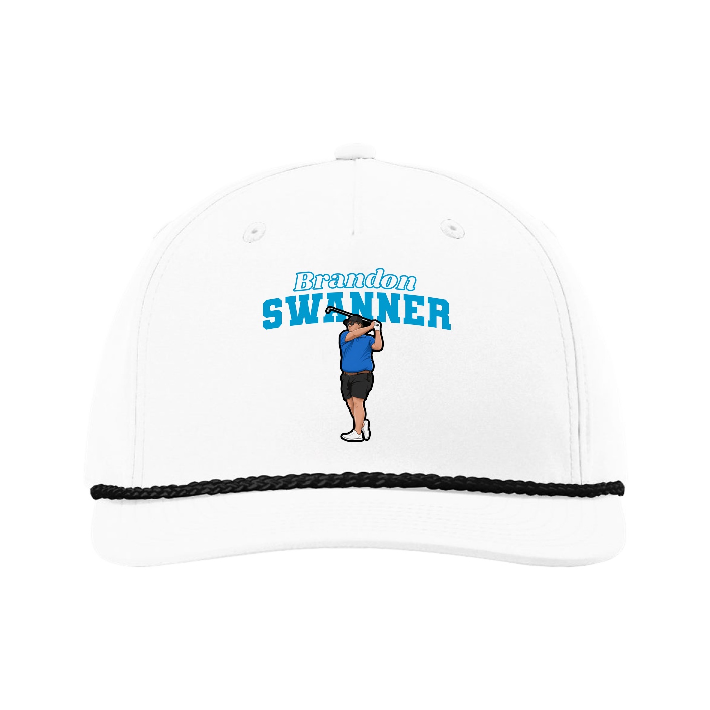 Five-Panel Classic Rope Cap — Name Arch in White