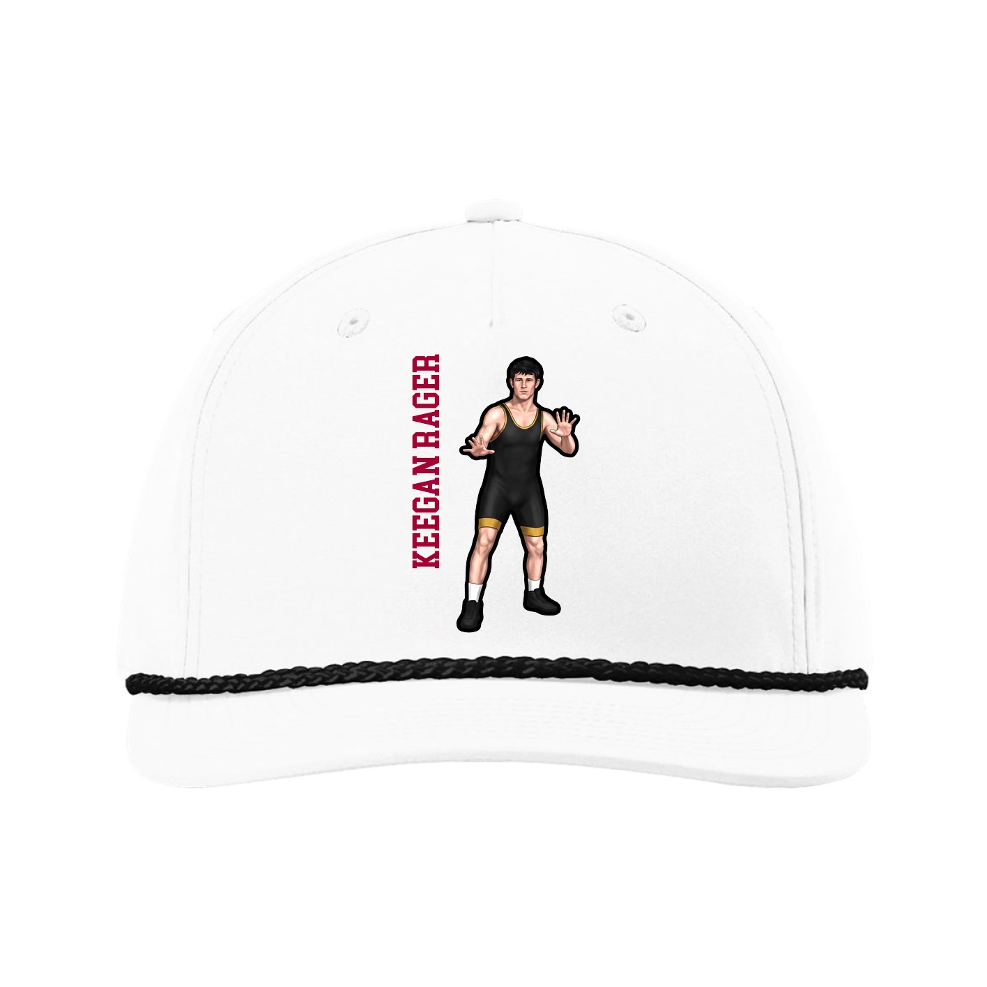 Five-Panel Classic Rope Cap — Name Vertical in White