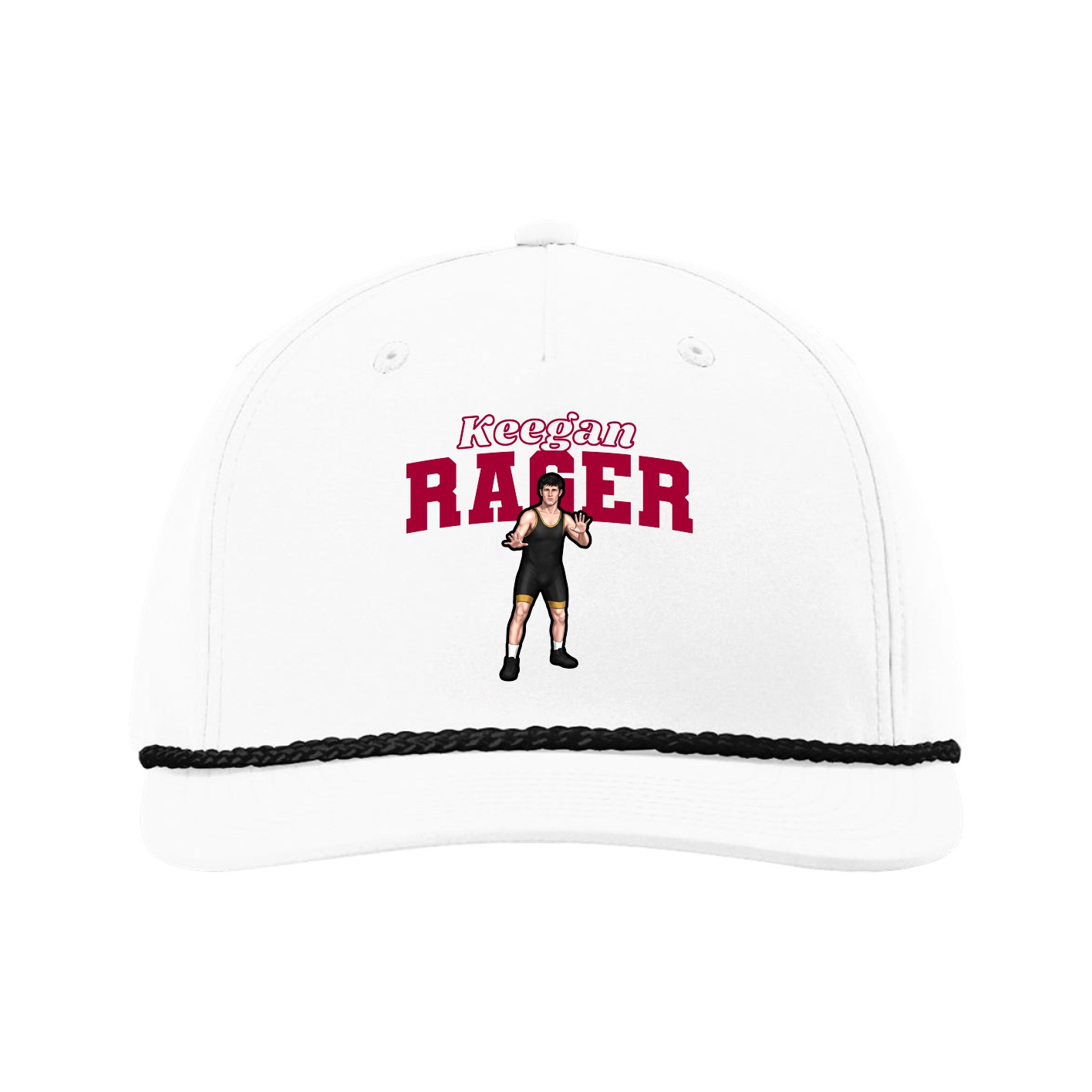 Five-Panel Classic Rope Cap — Name Arch in White