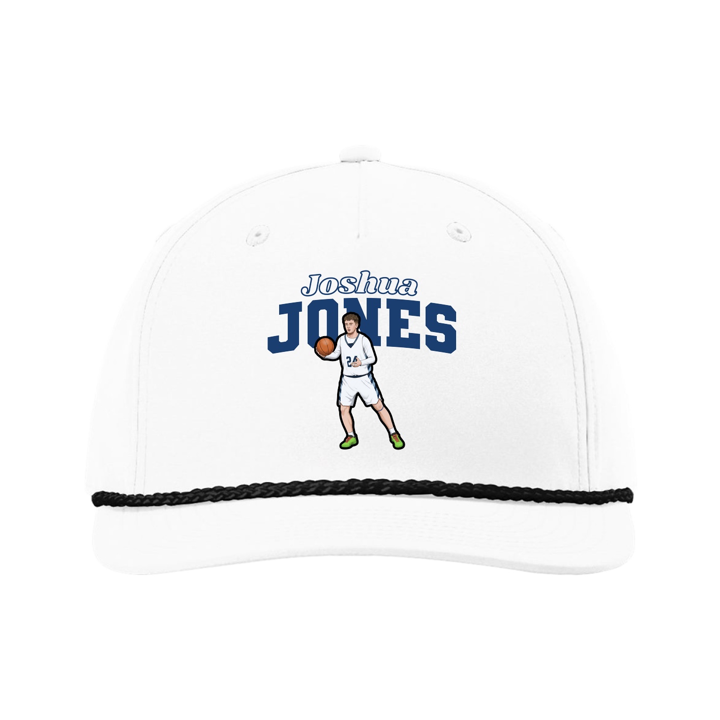 Five-Panel Classic Rope Cap — Name Arch in White