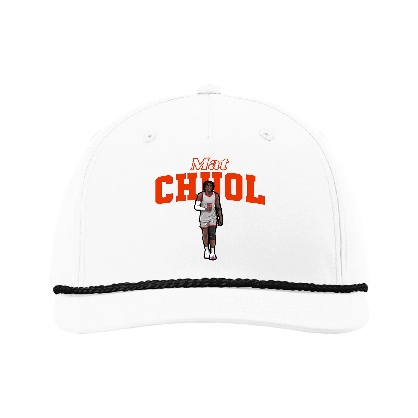 Five-Panel Classic Rope Cap — Name Arch in White