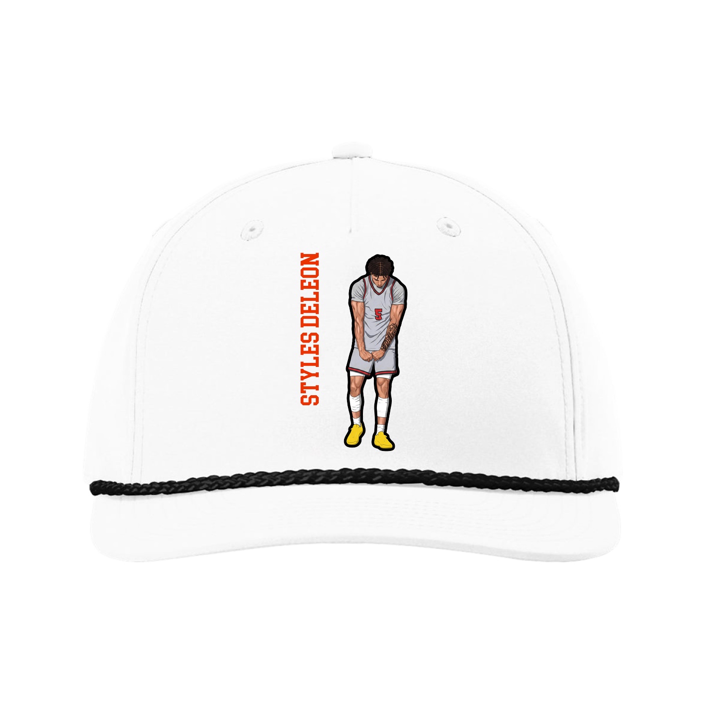 Five-Panel Classic Rope Cap — Name Vertical in White