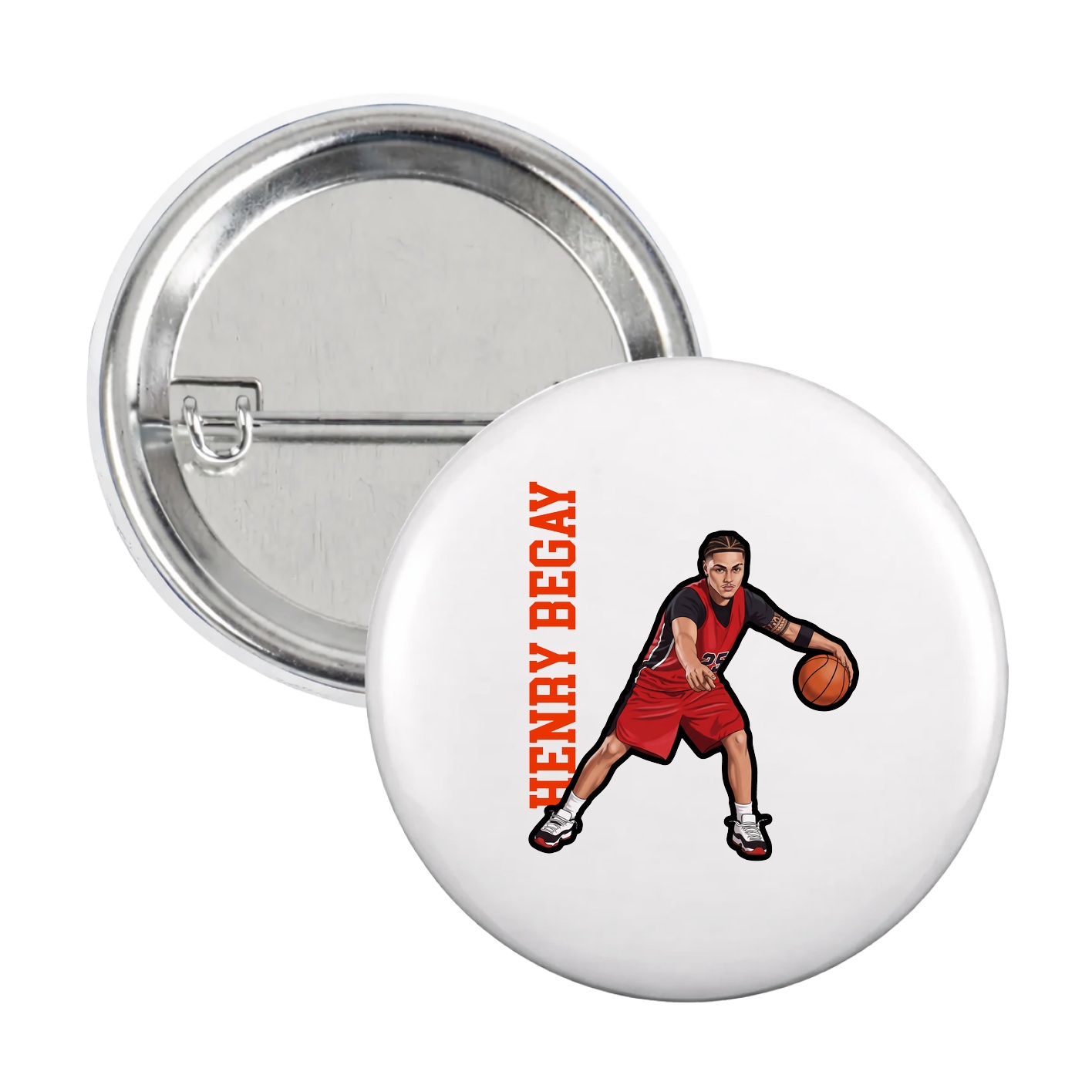 Game Day Button — Name Vertical in White