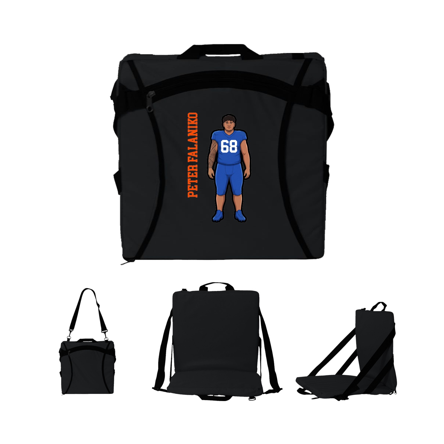 Folding Stadium Seat — Name Vertical in Black