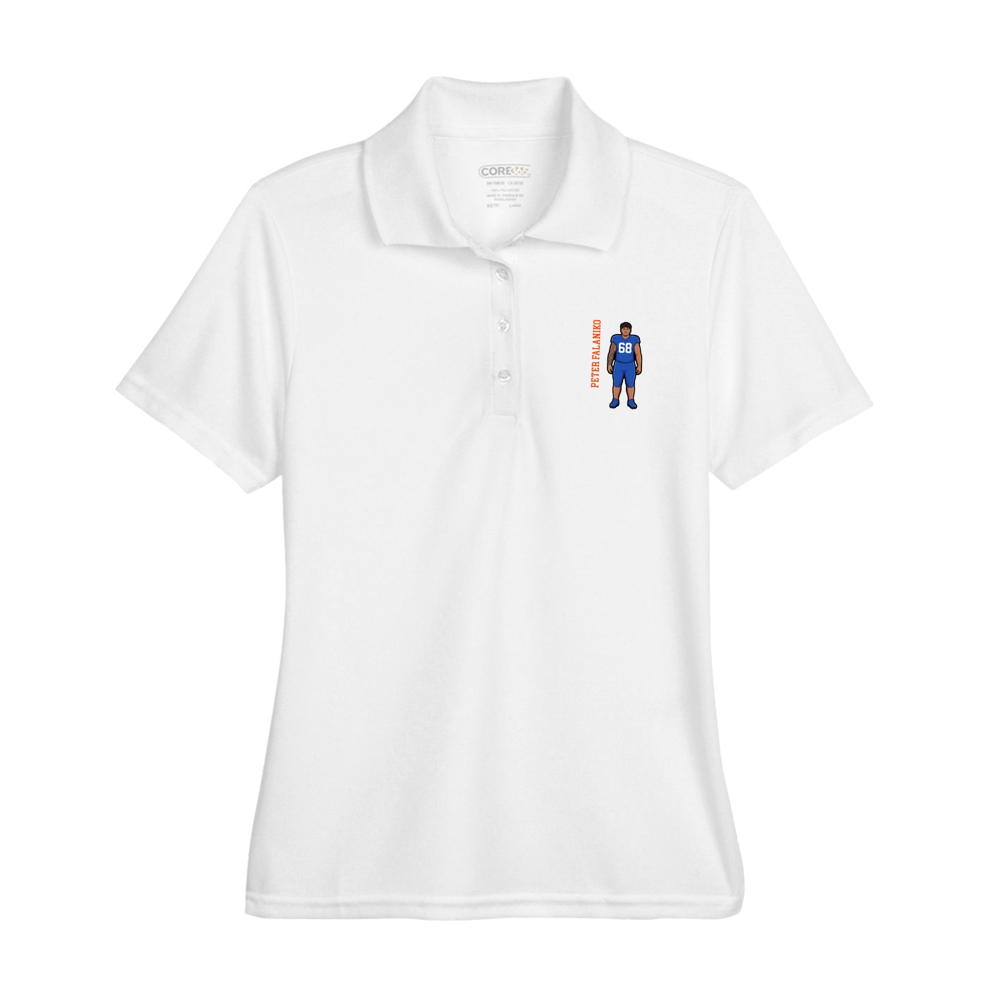 Womens Performance Polo — Name Vertical in White
