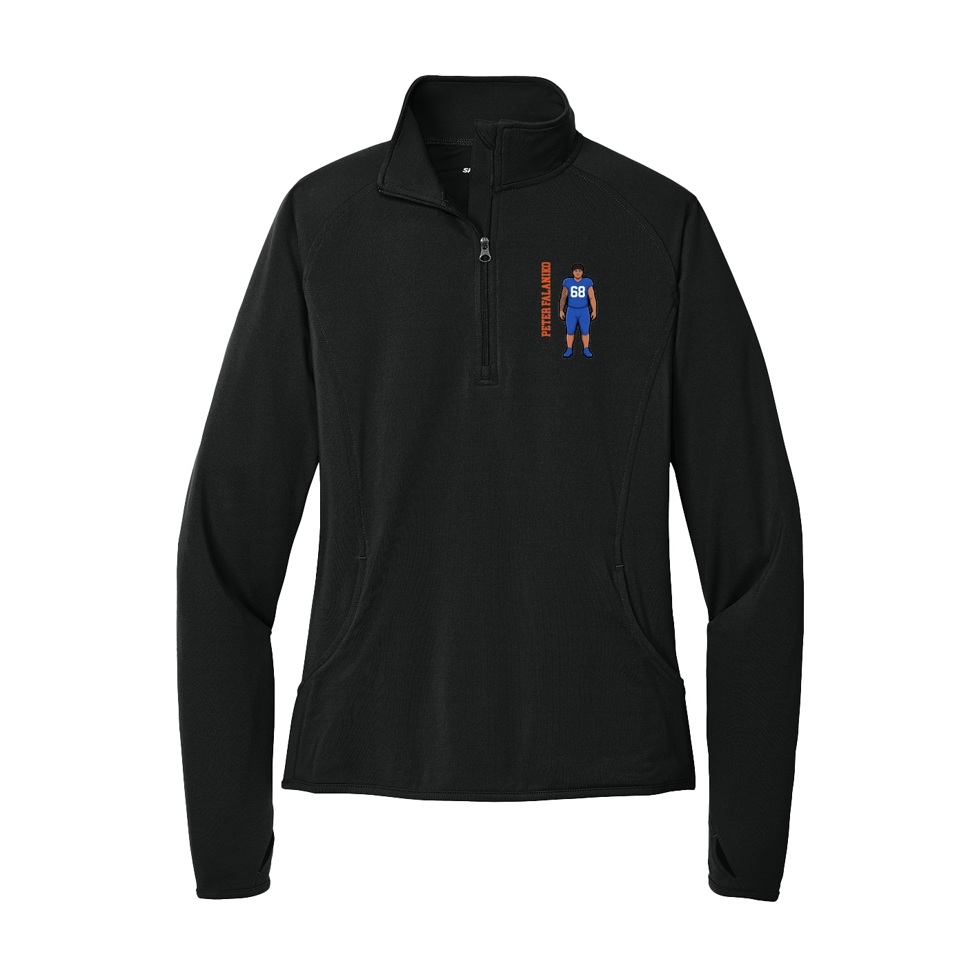 Women's Q-Zip Pullover — Name Vertical in Black