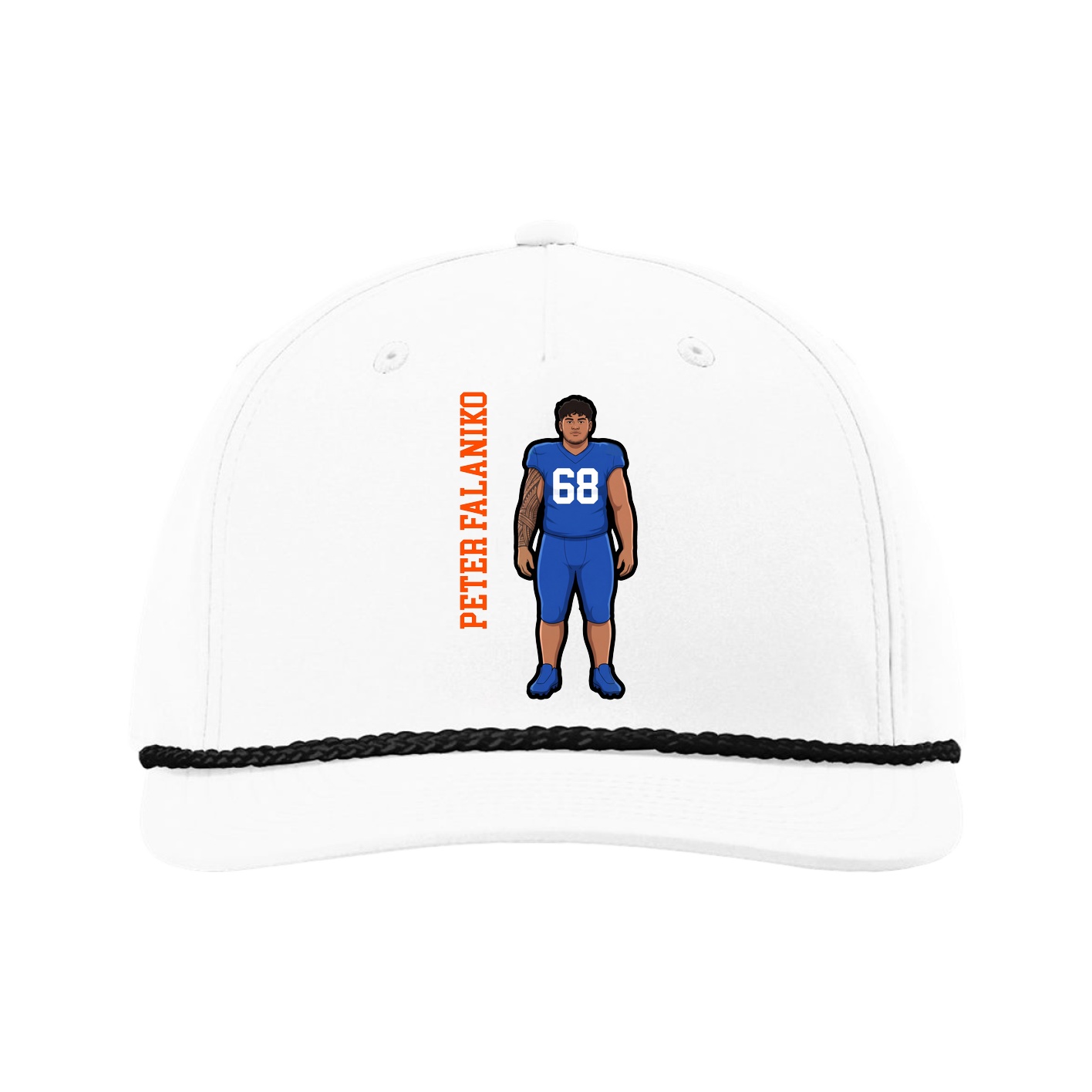 Five-Panel Classic Rope Cap — Name Vertical in White