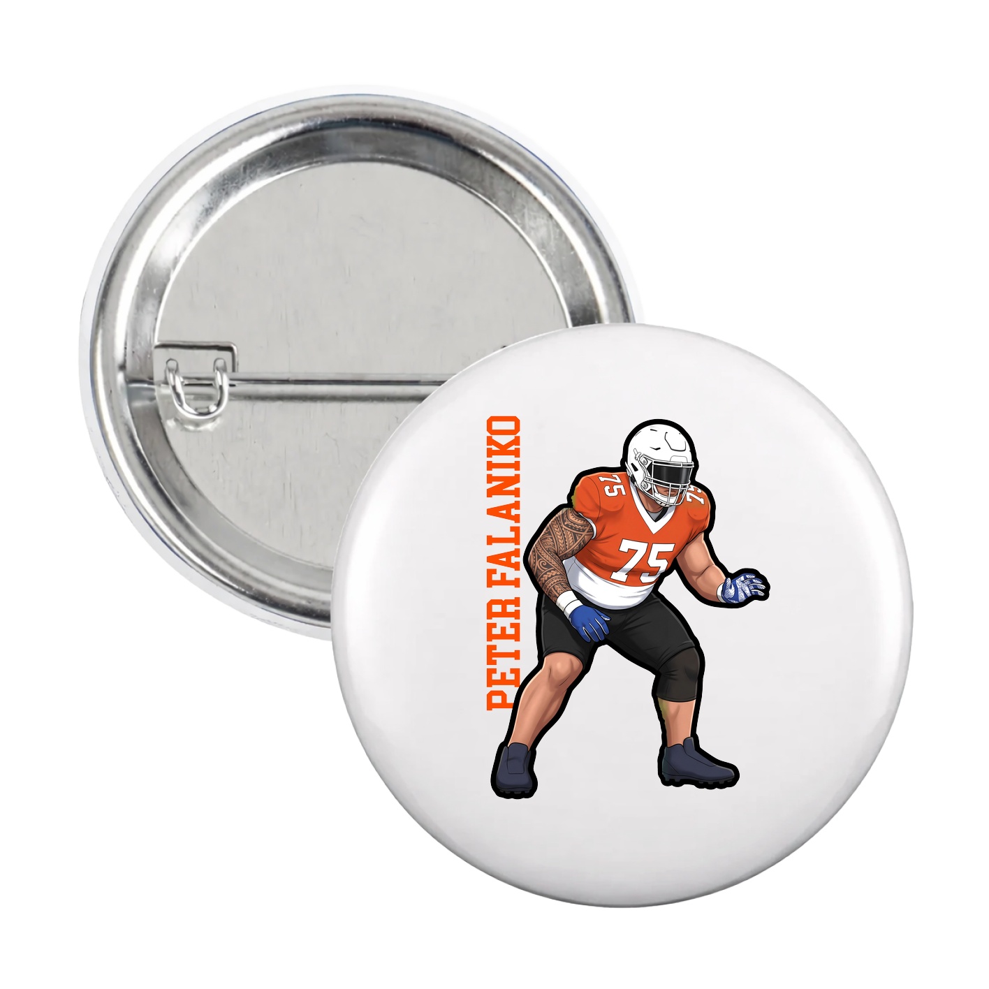 Game Day Button — Name Vertical in White