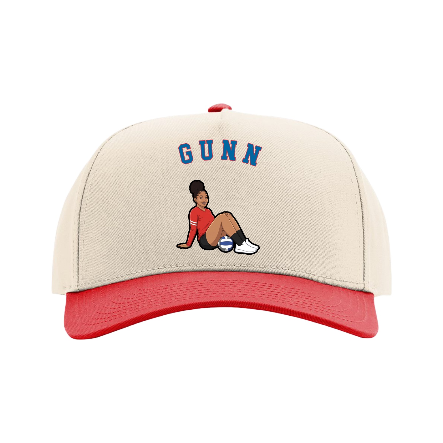 Full Fabric Five-Panel Champ Cap — Shirsey Arch in Cream/Red
