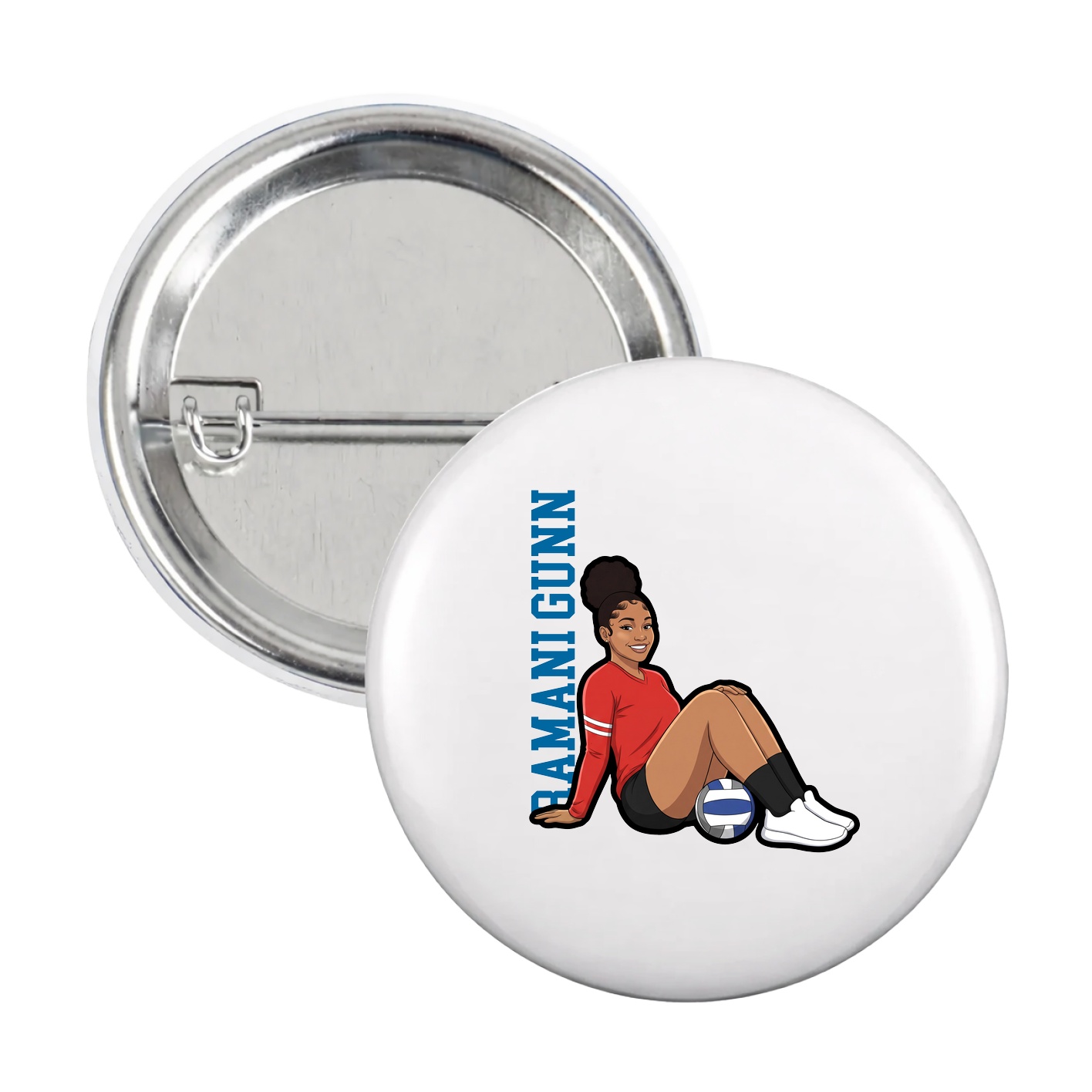 Game Day Button — Name Vertical in White