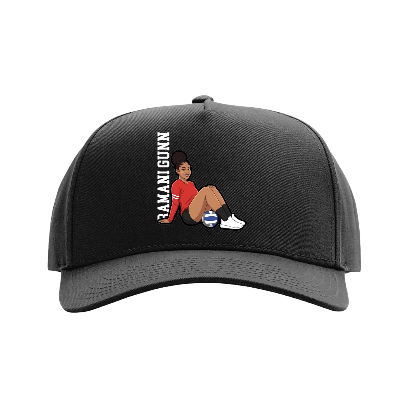 Full Fabric Five-Panel Champ Cap — Name Vertical in Black