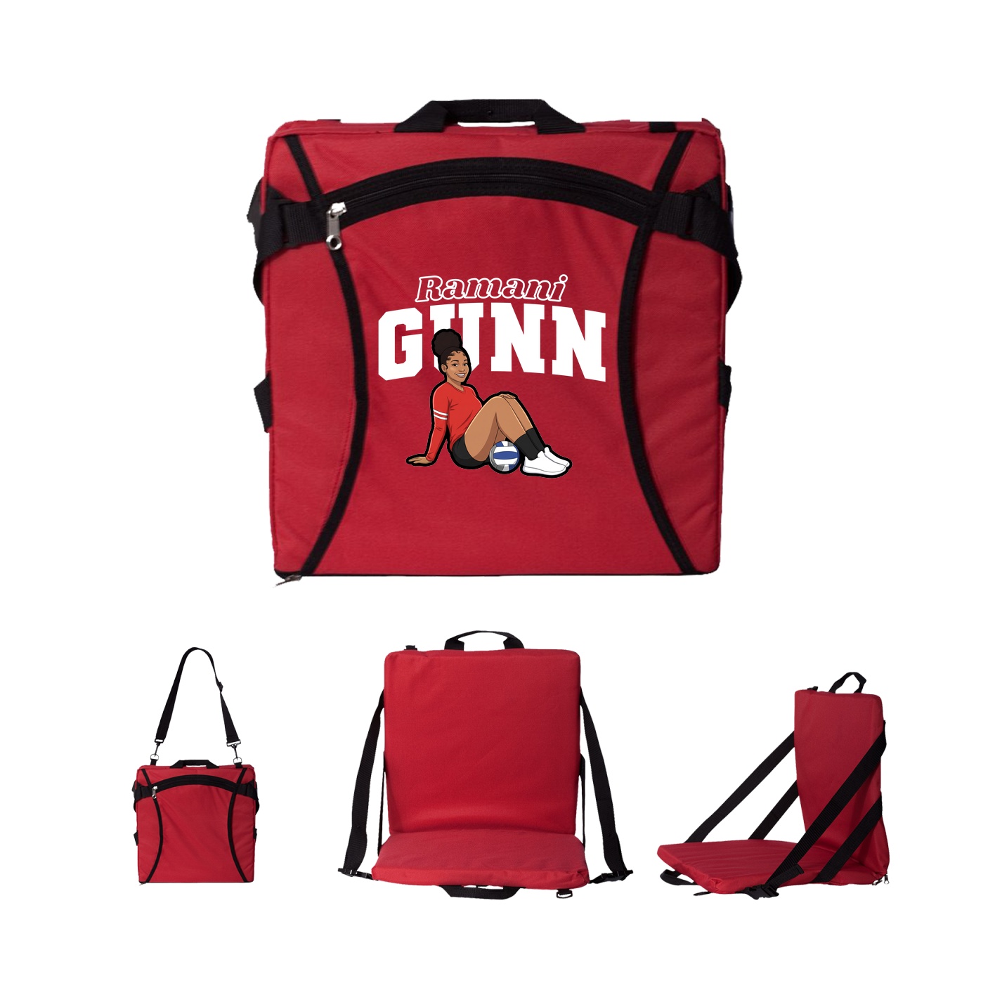 Folding Stadium Seat — Name Arch in Red