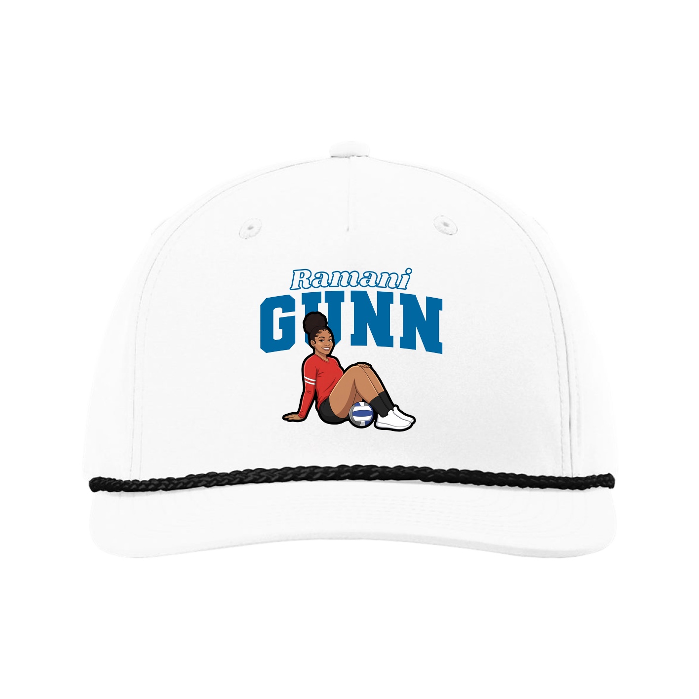 Five-Panel Classic Rope Cap — Name Arch in White