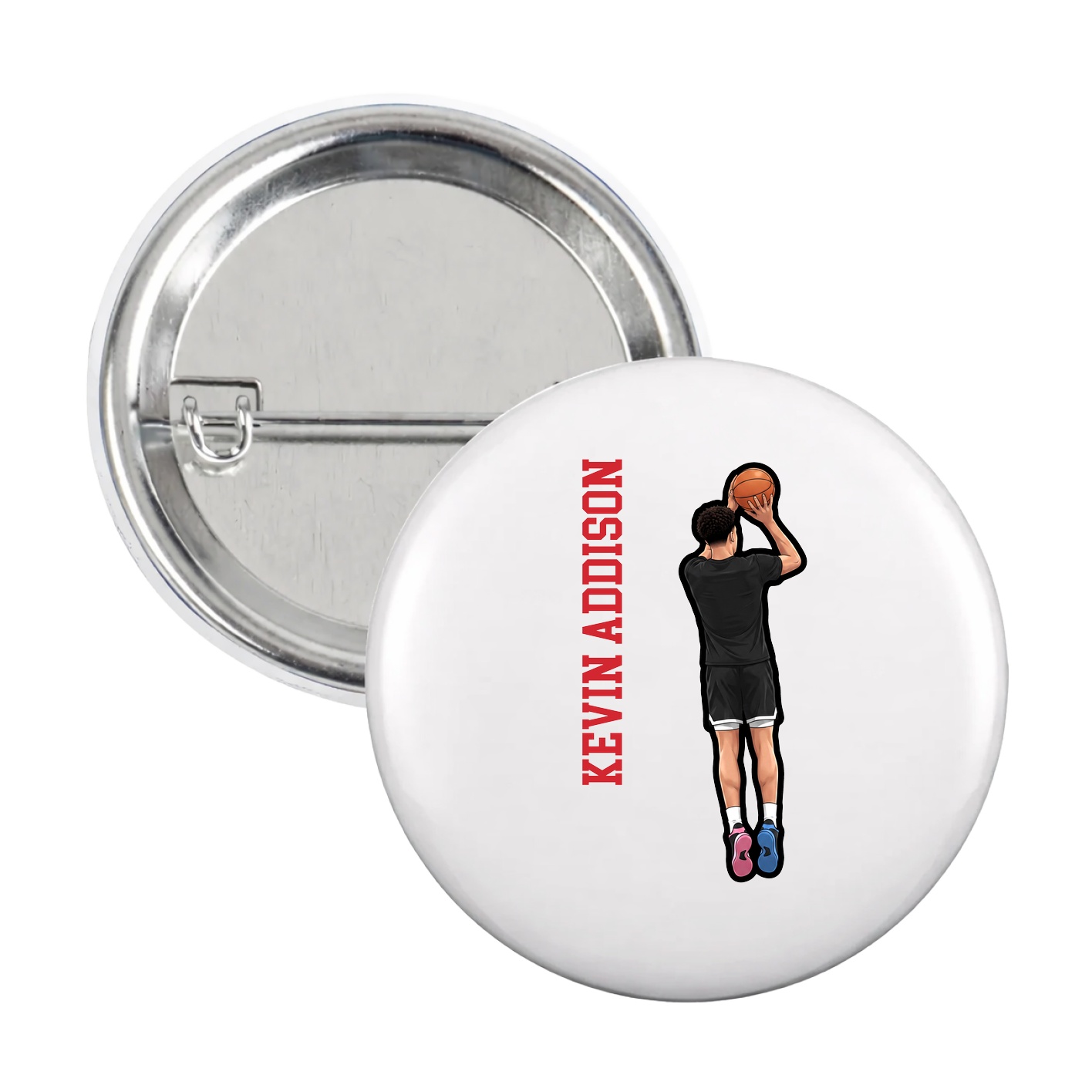 Game Day Button — Name Vertical in White