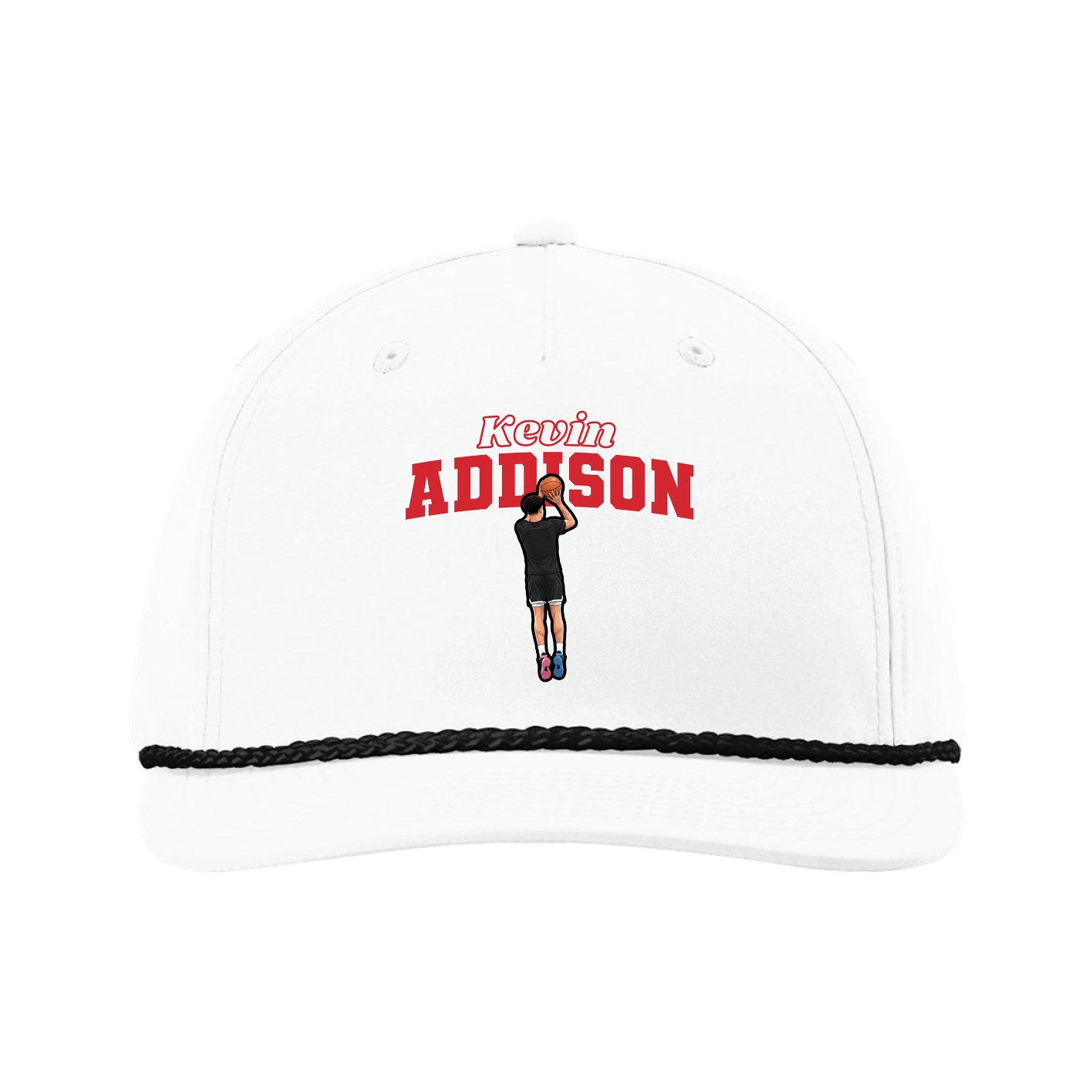 Five-Panel Classic Rope Cap — Name Arch in White
