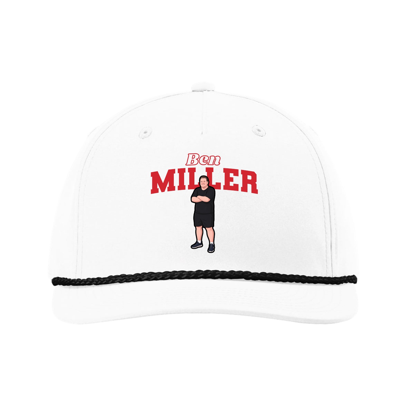 Five-Panel Classic Rope Cap — Name Arch in White