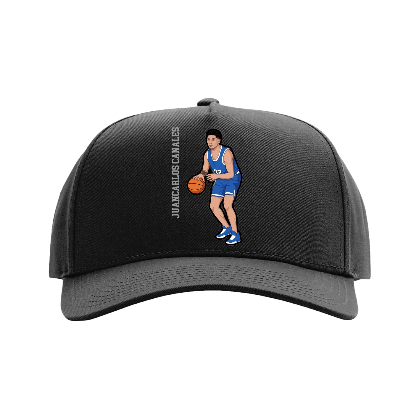 Full Fabric Five-Panel Champ Cap — Name Vertical in Black