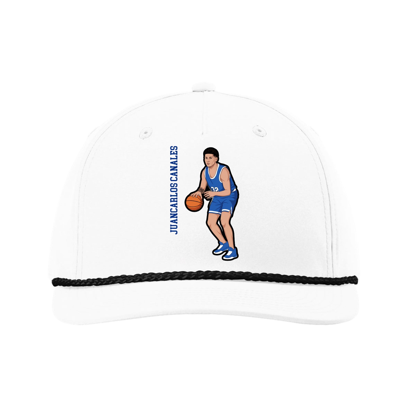 Five-Panel Classic Rope Cap — Name Vertical in White
