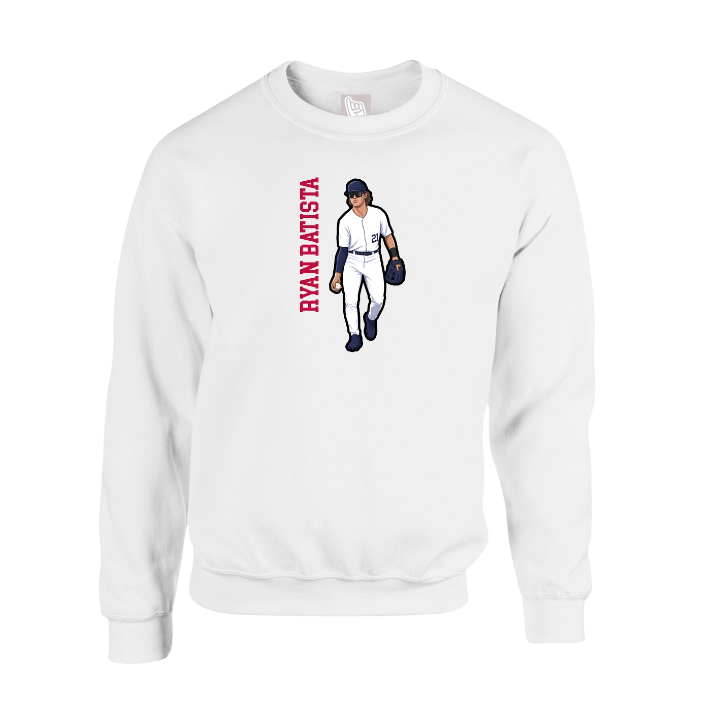 Fleece Crew — Name Vertical in White