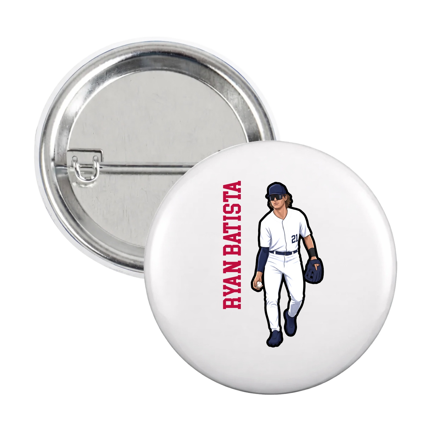 Game Day Button — Name Vertical in White