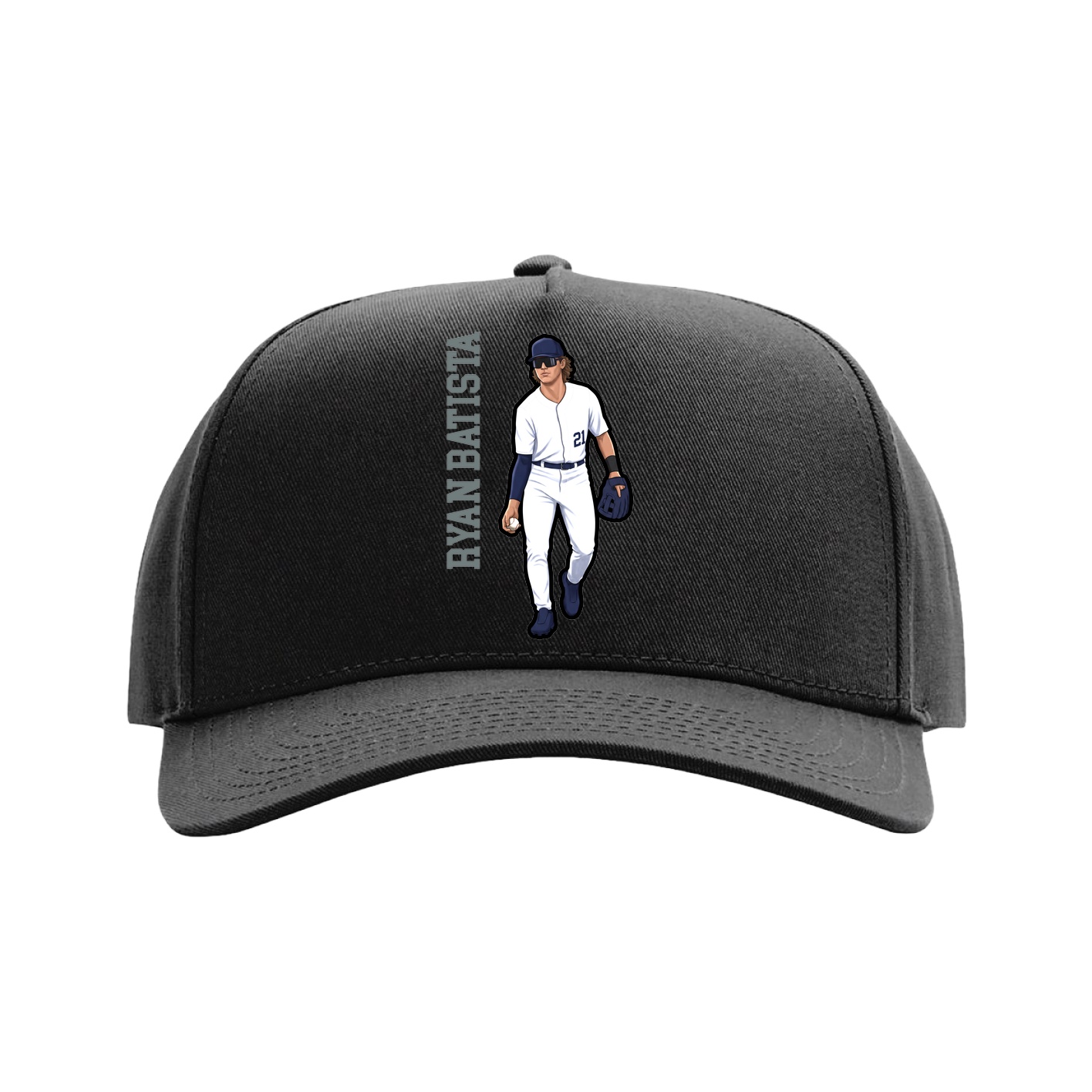 Full Fabric Five-Panel Champ Cap — Name Vertical in Black