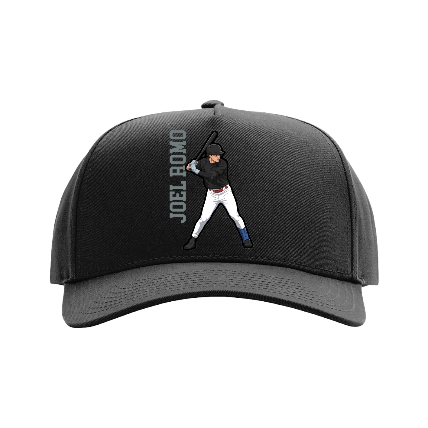 Full Fabric Five-Panel Champ Cap — Name Vertical in Black