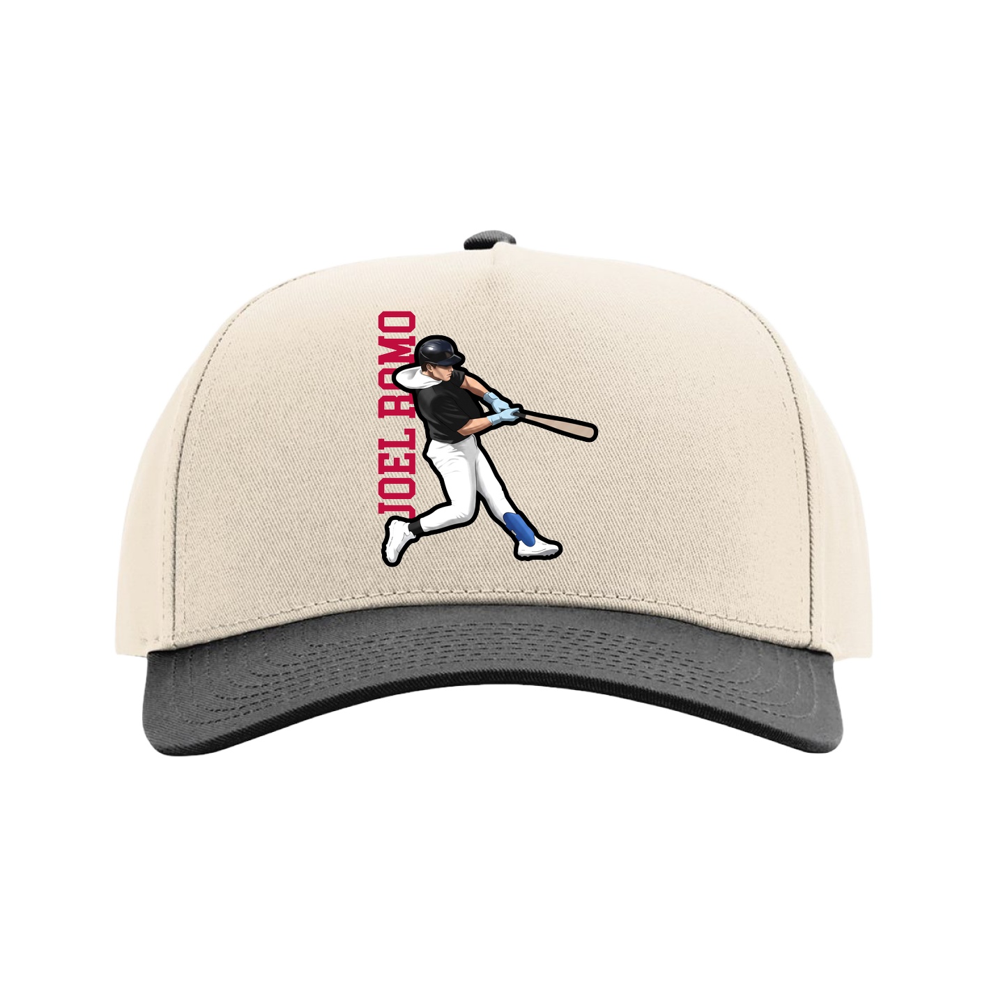 Full Fabric Five-Panel Champ Cap — Name Vertical in Cream/Black