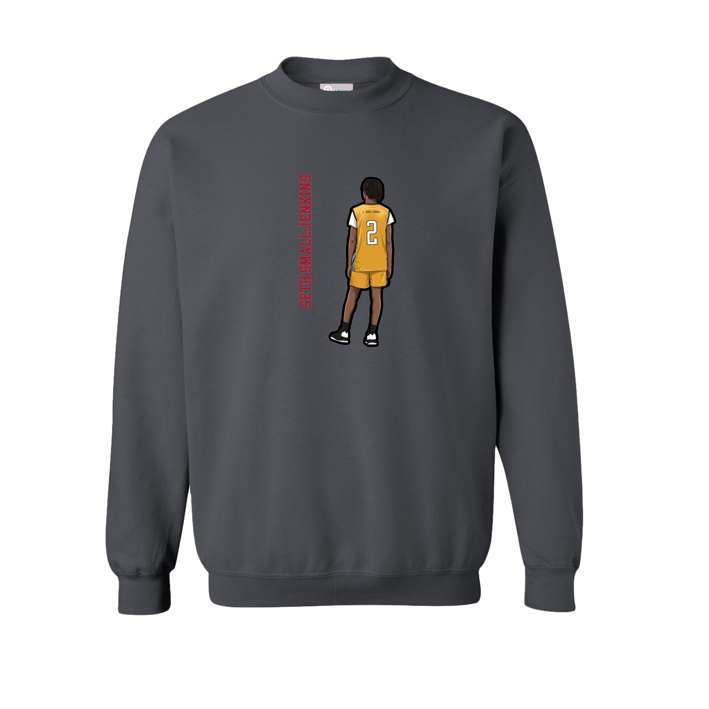 Fleece Crew — Name Vertical in Grey