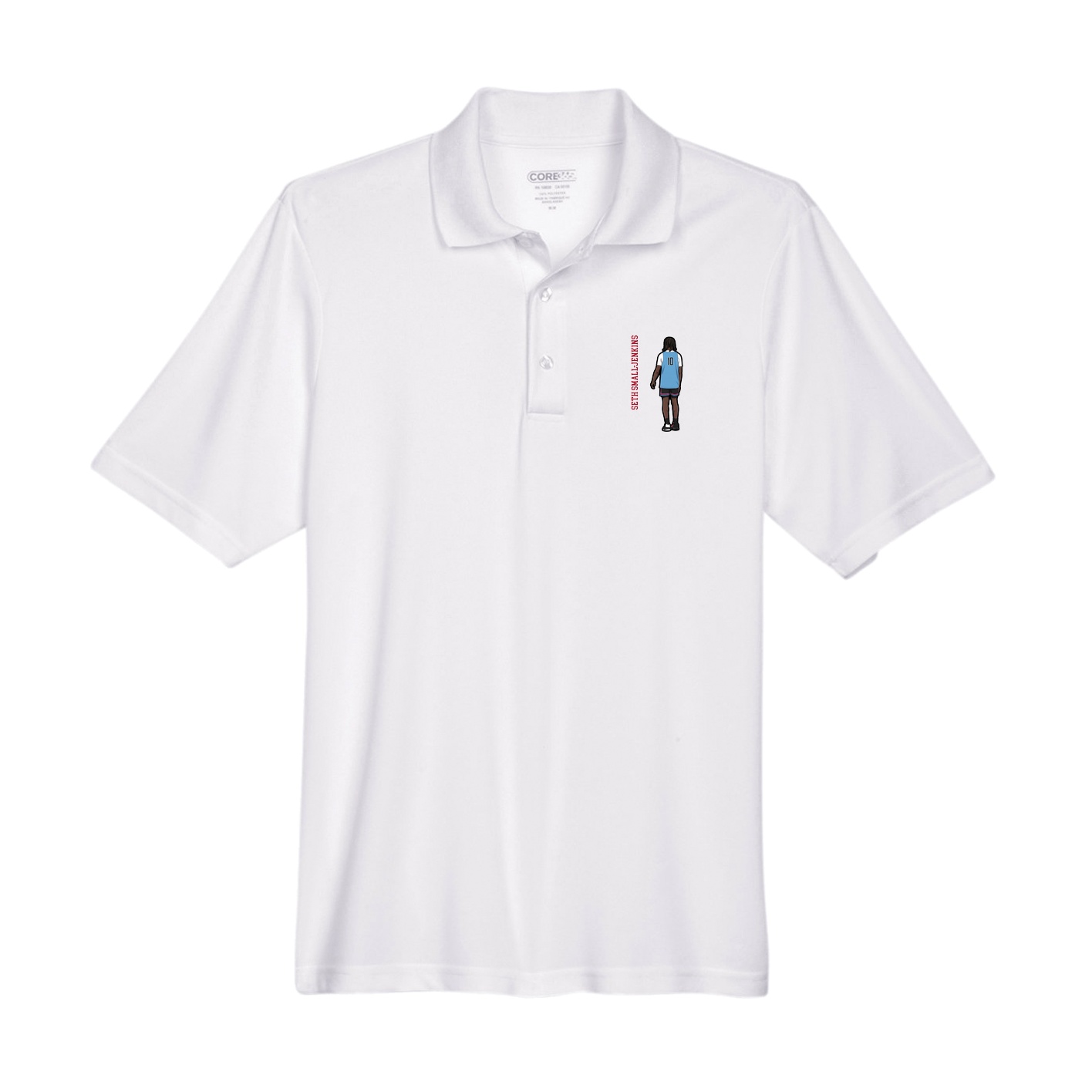 Performance Polo — Name Vertical in White