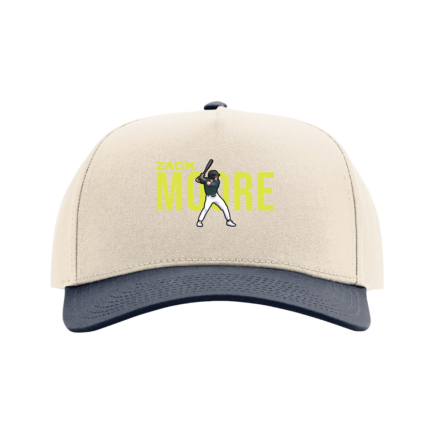 Full Fabric Five-Panel Champ Cap — Player Name in Cream/Navy
