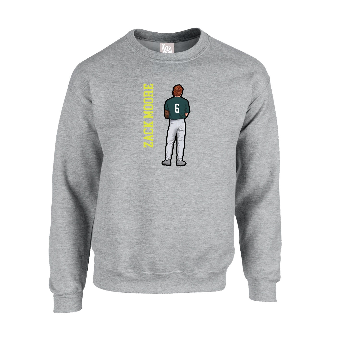 Fleece Crew — Name Vertical in Grey