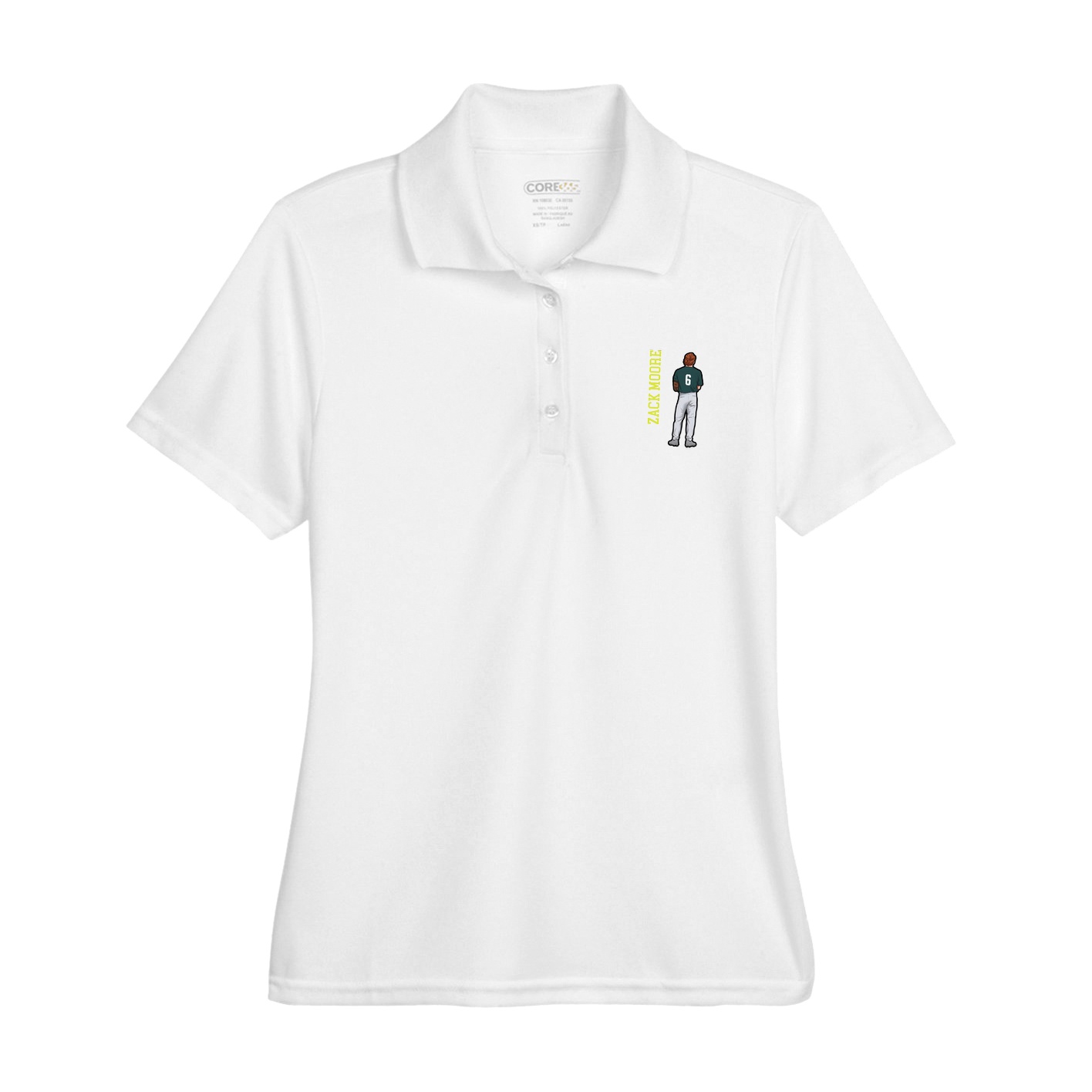Womens Performance Polo — Name Vertical in White