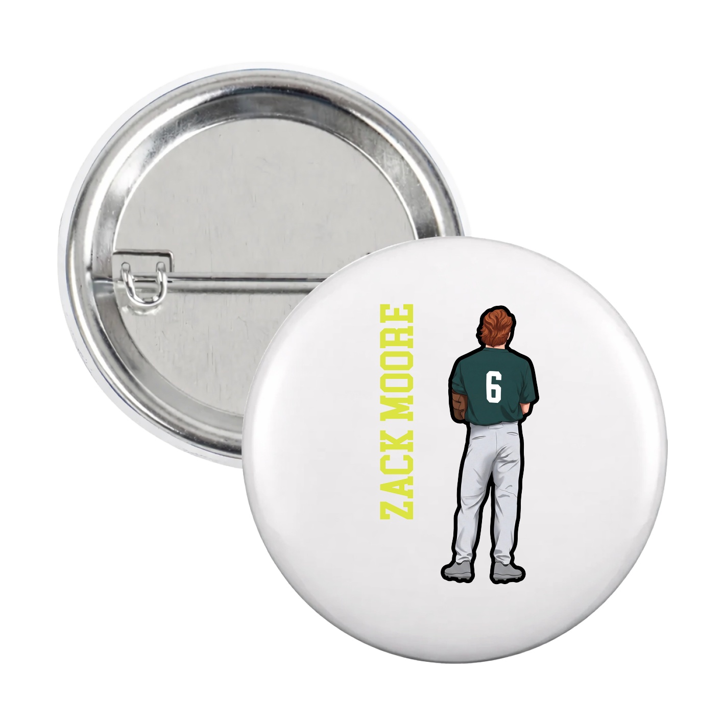 Game Day Button — Name Vertical in White