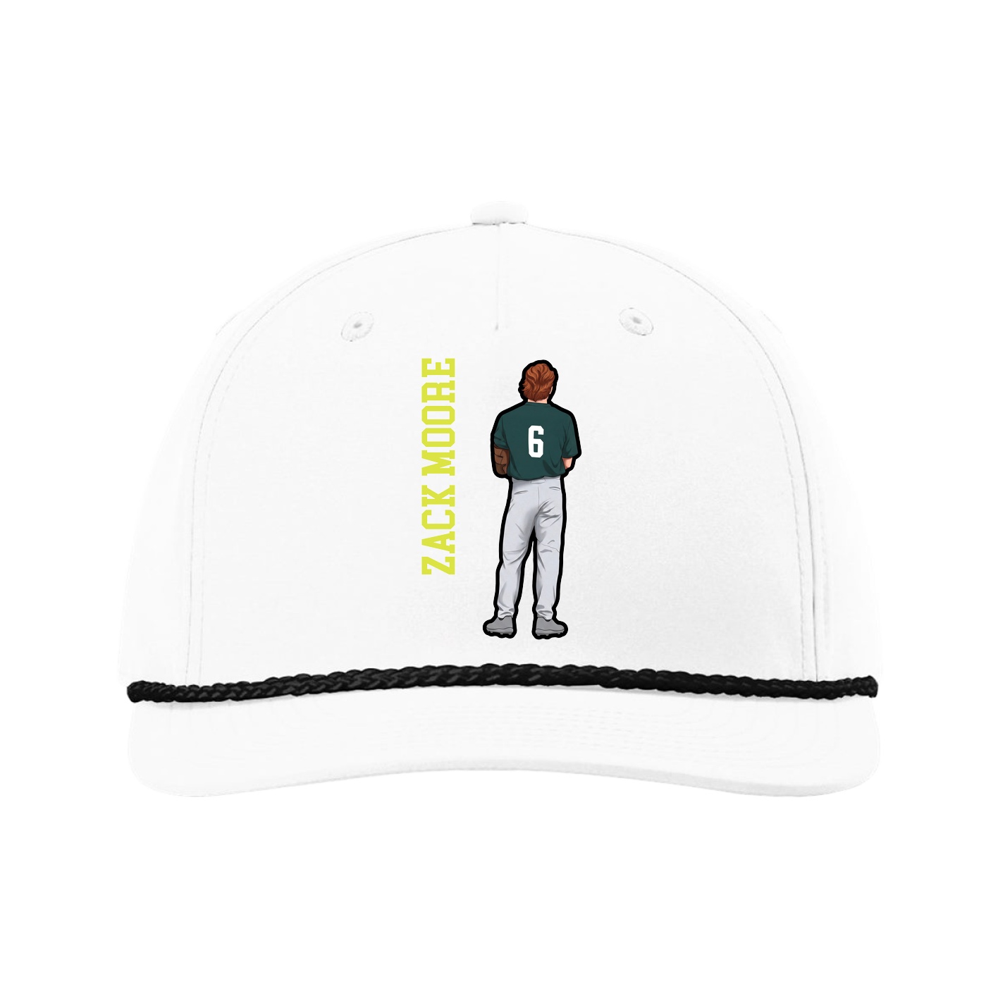 Five-Panel Classic Rope Cap — Name Vertical in White