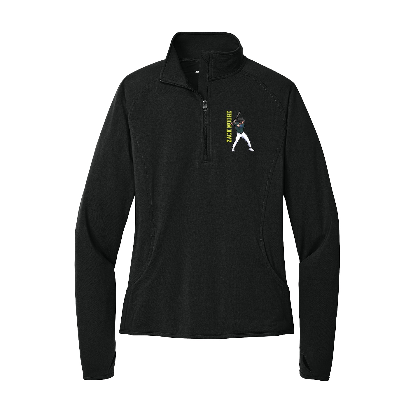 Women's Q-Zip Pullover — Name Vertical in Black