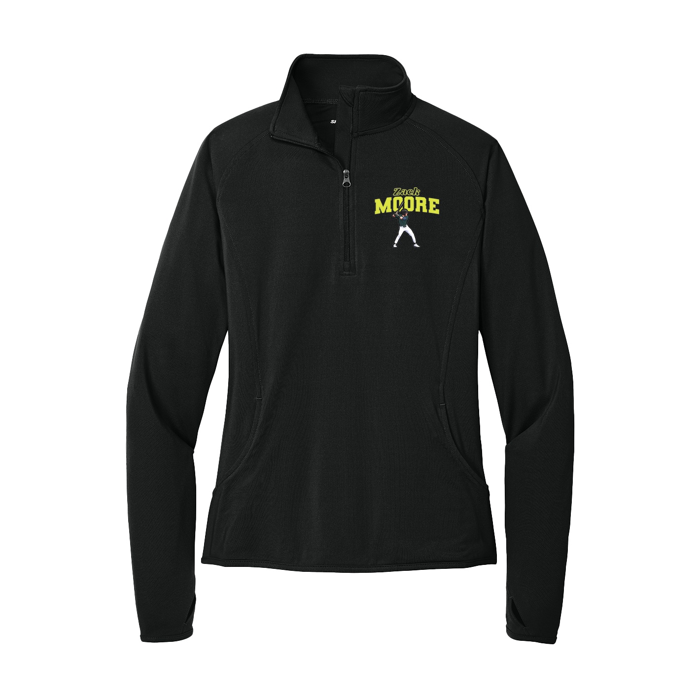 Women's Q-Zip Pullover — Name Arch in Black