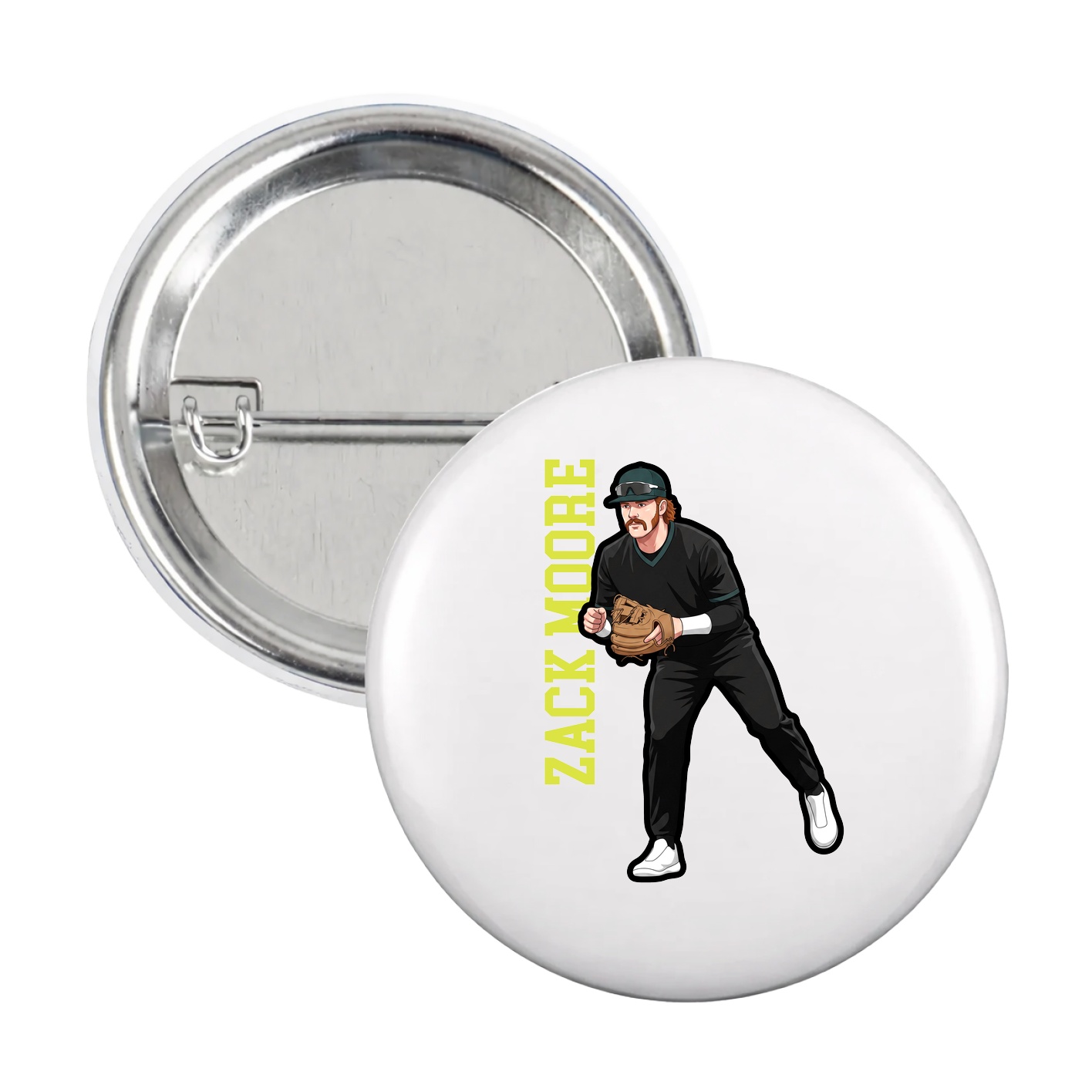 Game Day Button — Name Vertical in White