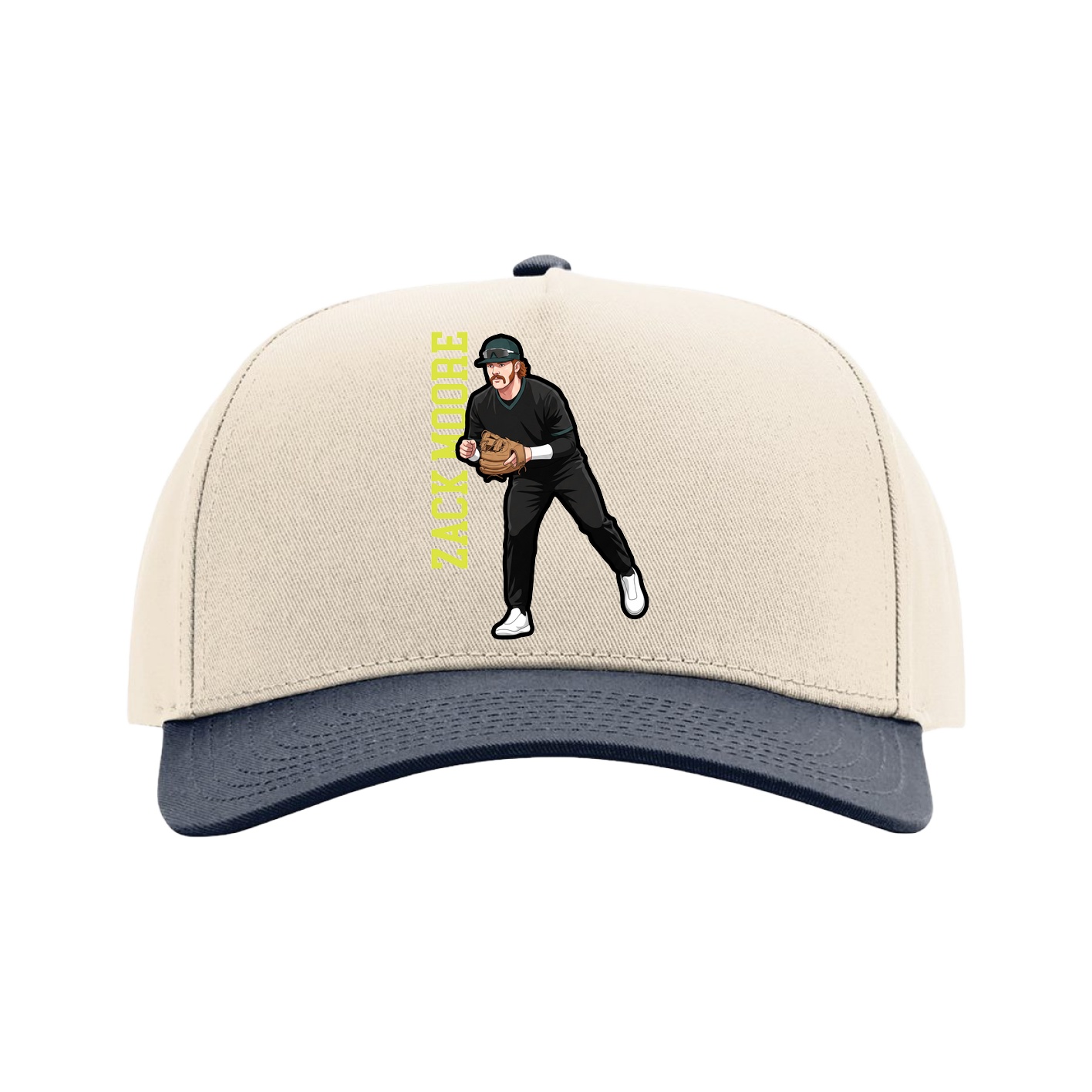 Full Fabric Five-Panel Champ Cap — Name Vertical in Cream/Navy