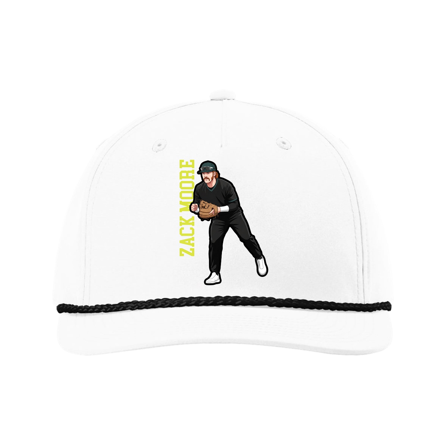 Five-Panel Classic Rope Cap — Name Vertical in White