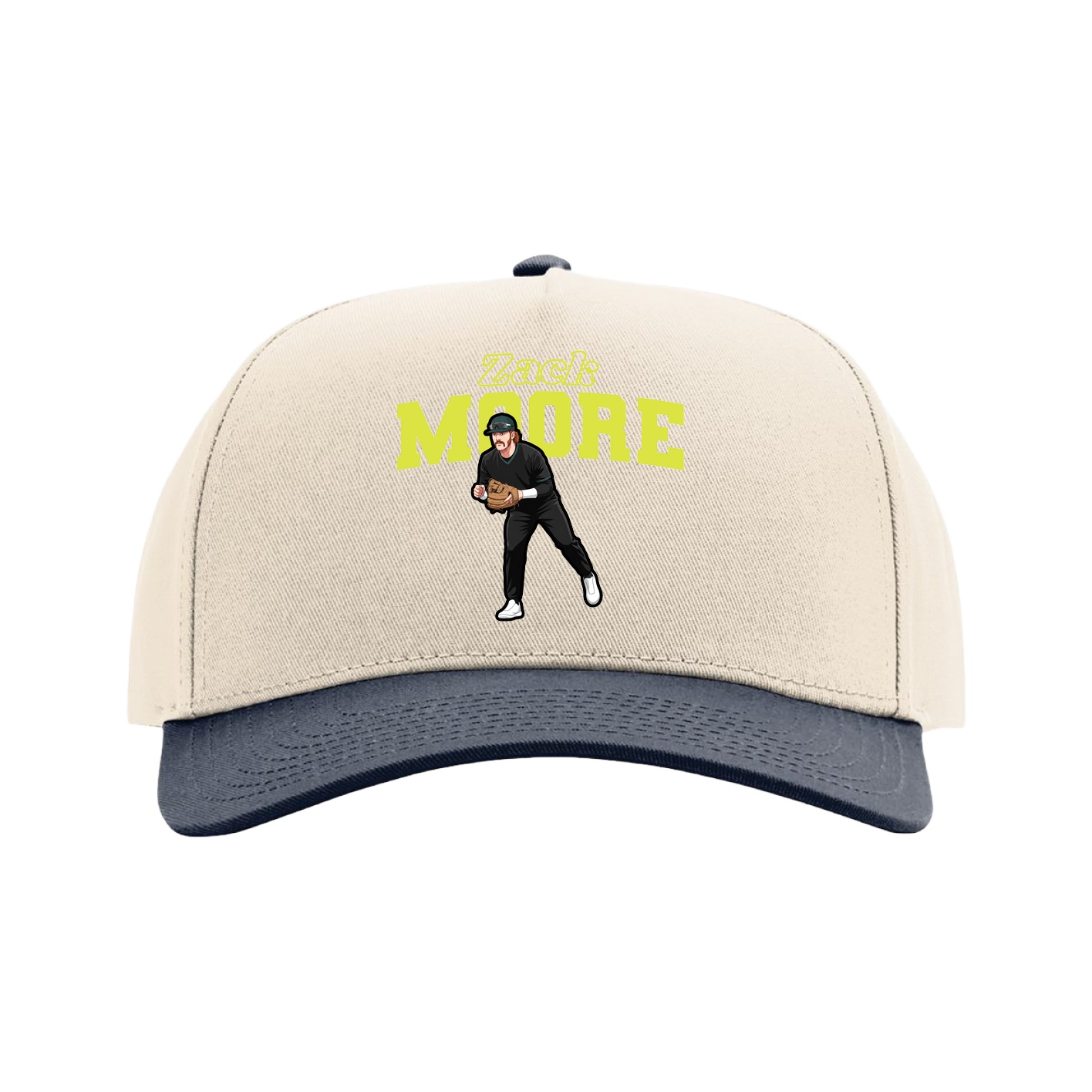 Full Fabric Five-Panel Champ Cap — Name Arch in Cream/Navy